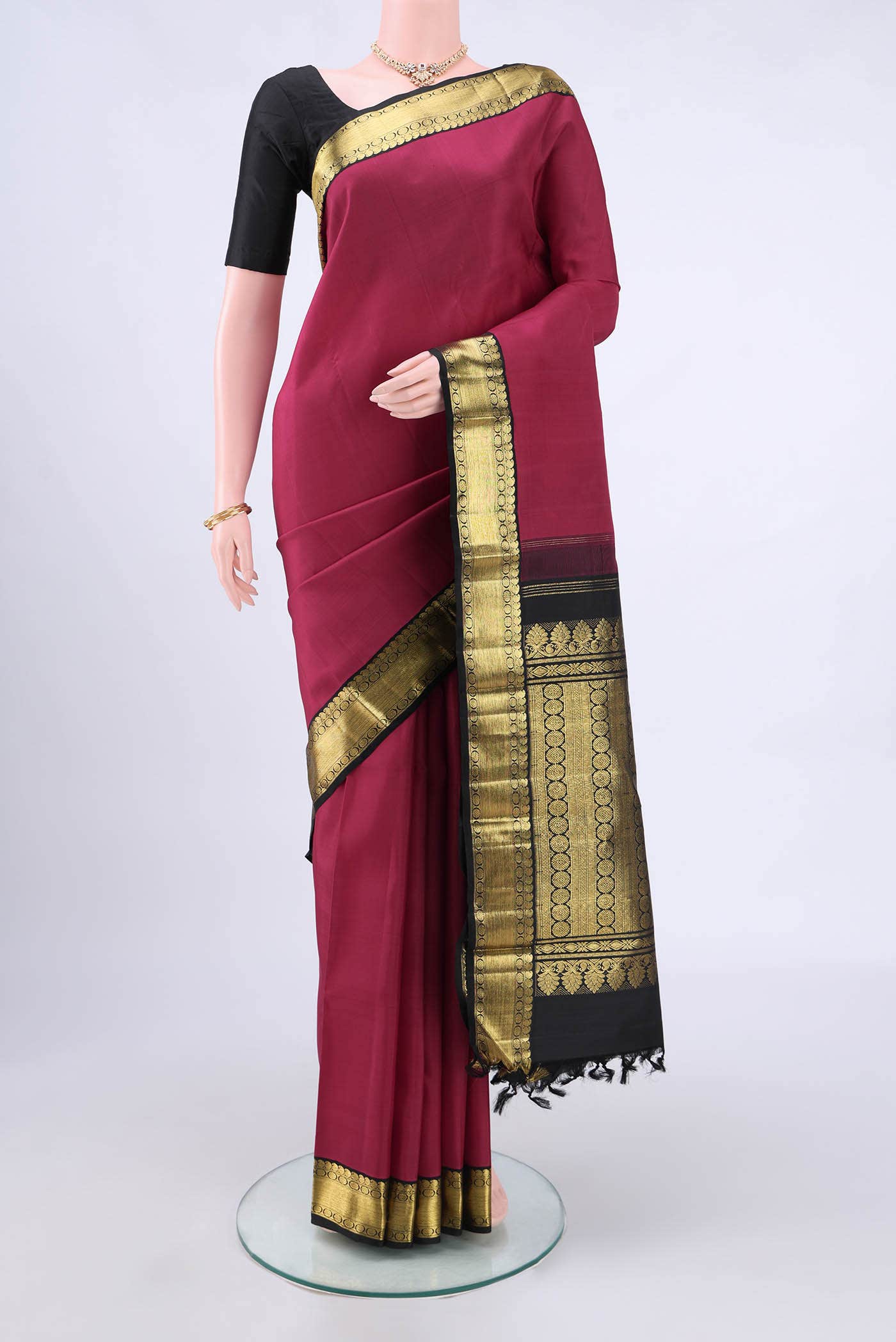 Dark Pink Kanchipuram Silk Saree