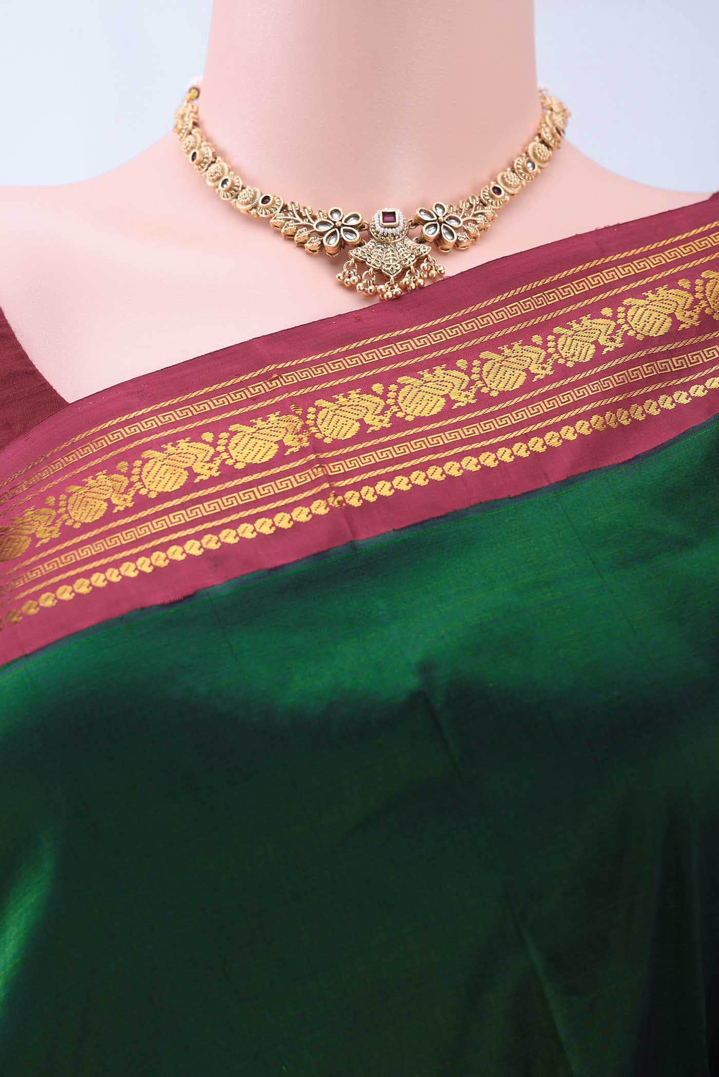 Bottle Green Kanchipuram Silk Saree