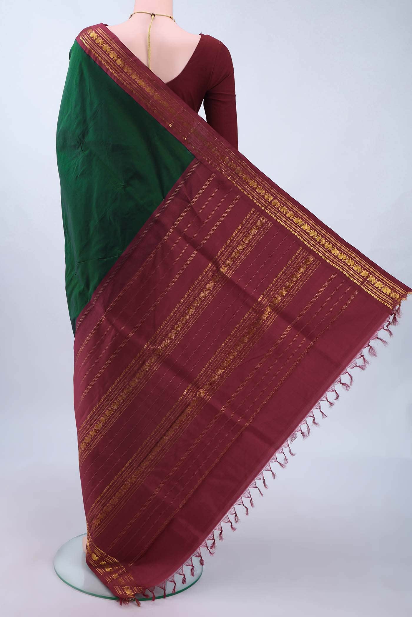 Bottle Green Kanchipuram Silk Saree