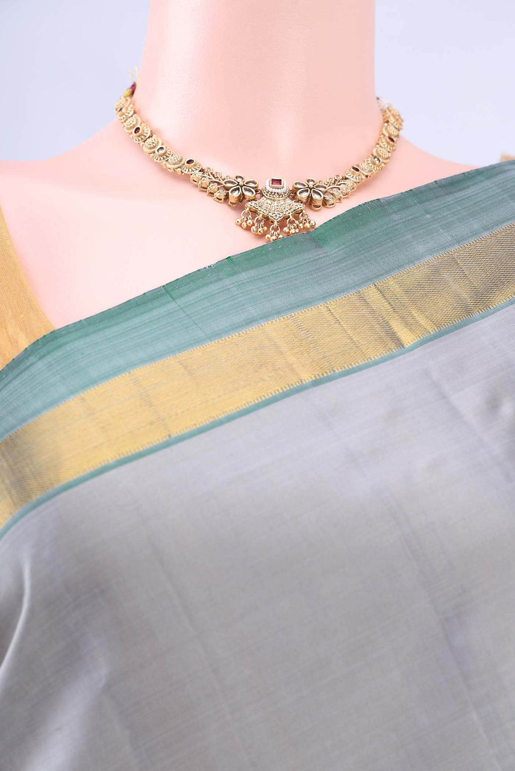 Grey Dual Tone Kanchipuram Silk Saree