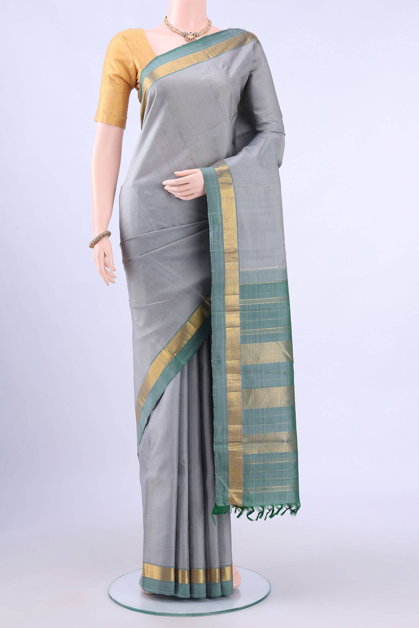 Grey Dual Tone Kanchipuram Silk Saree