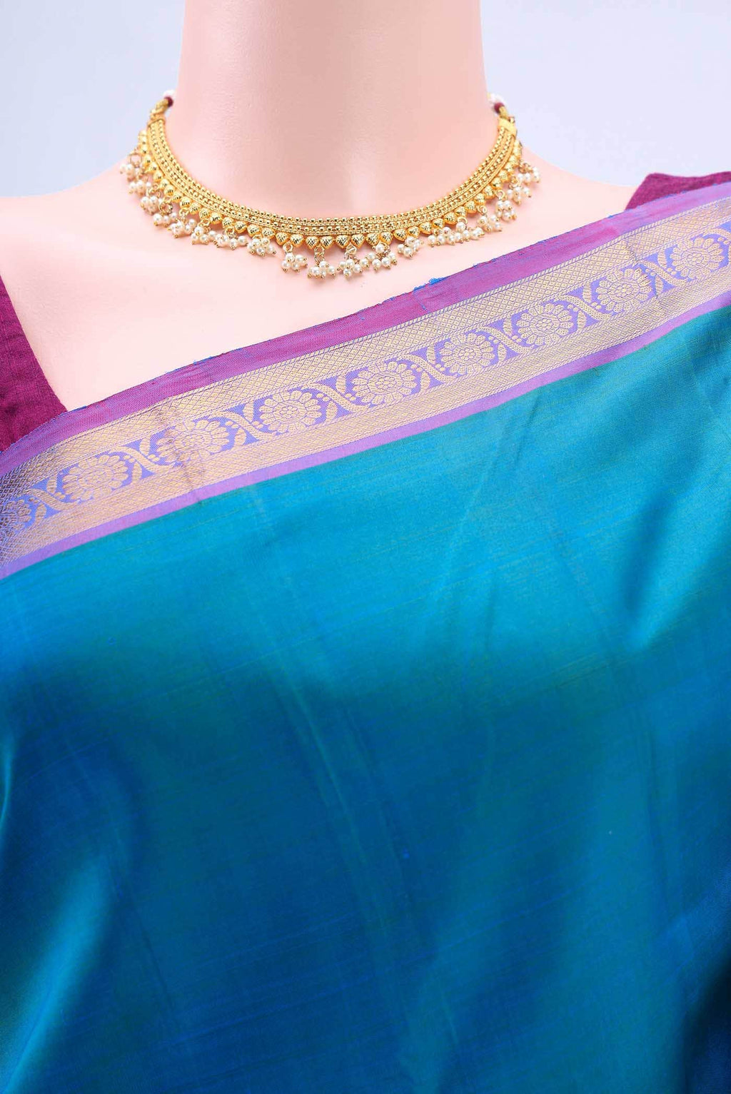 Peacock Blue Kanchipuram Silk Saree