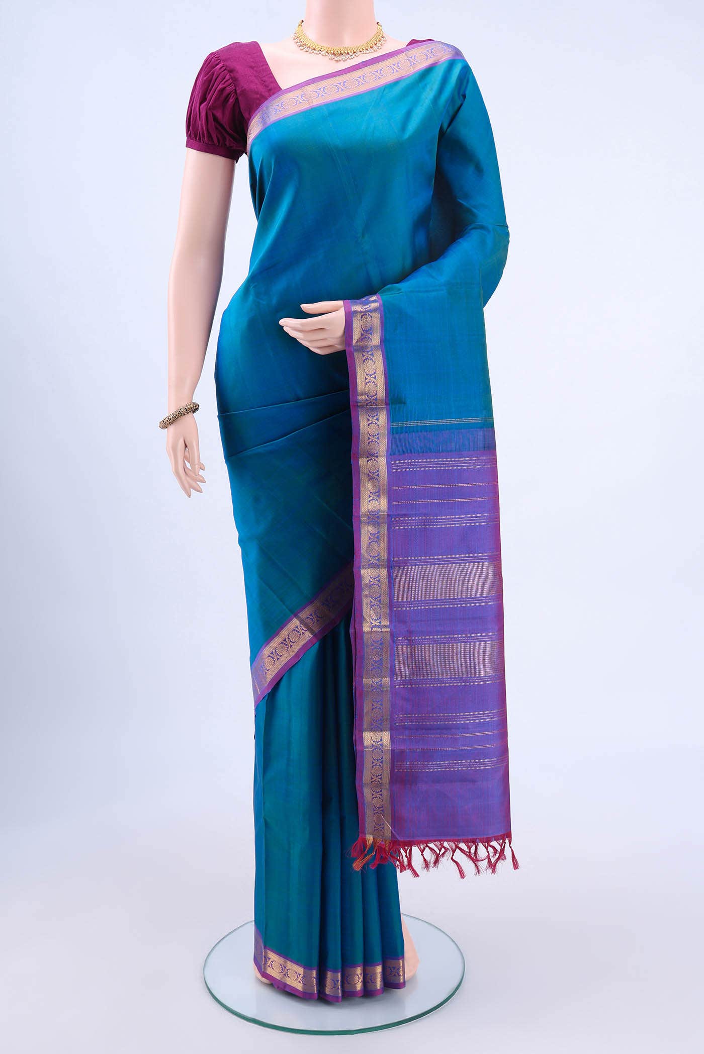 Peacock Blue Kanchipuram Silk Saree