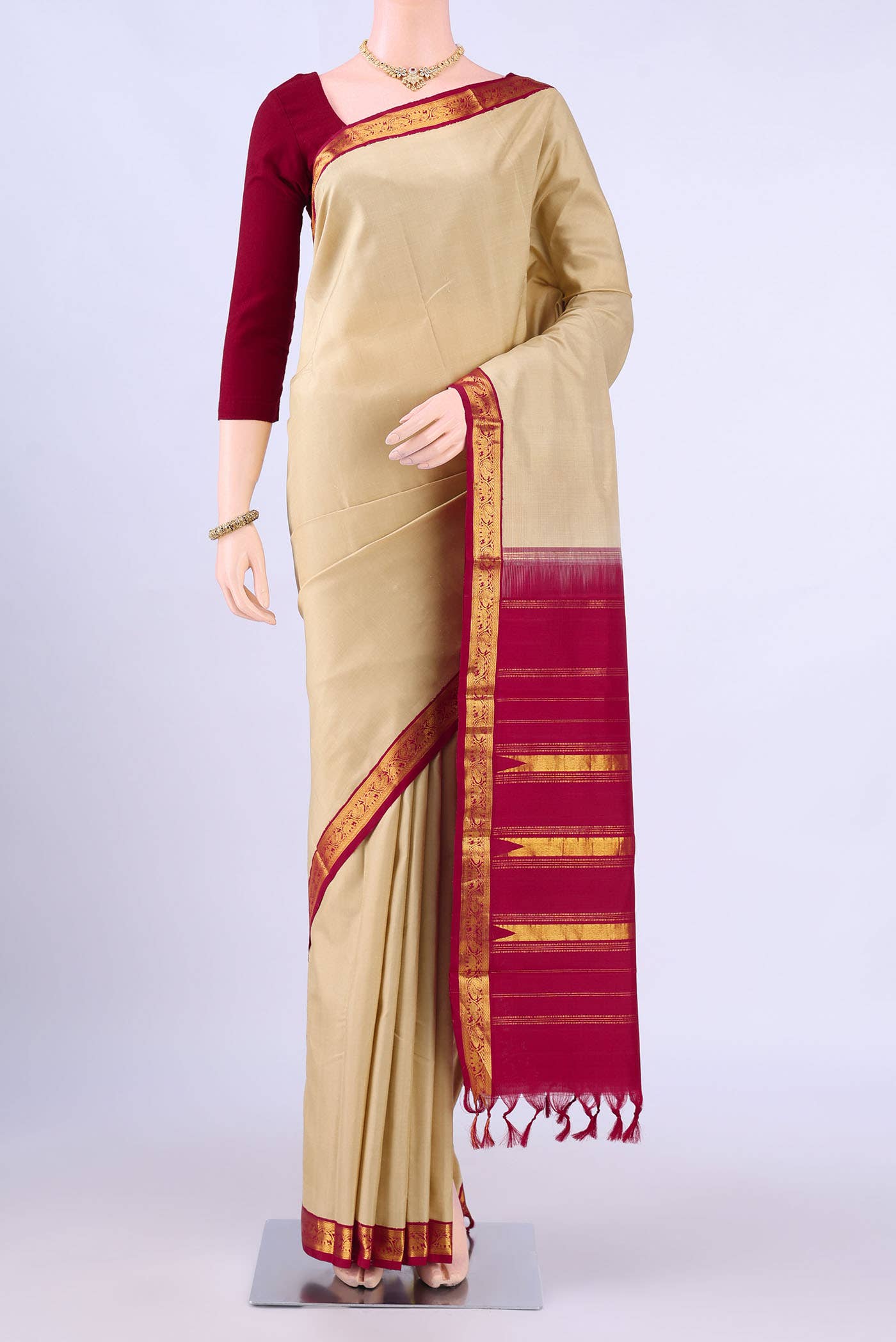 Beige Kanchipuram Silk Saree