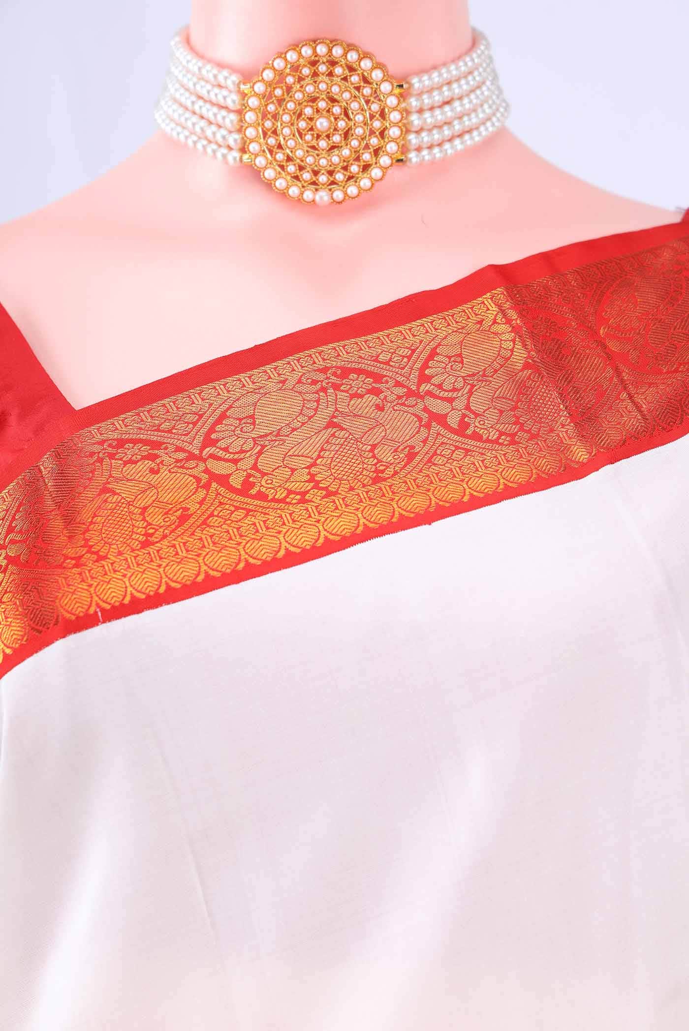 White Kanchipuram Silk Saree
