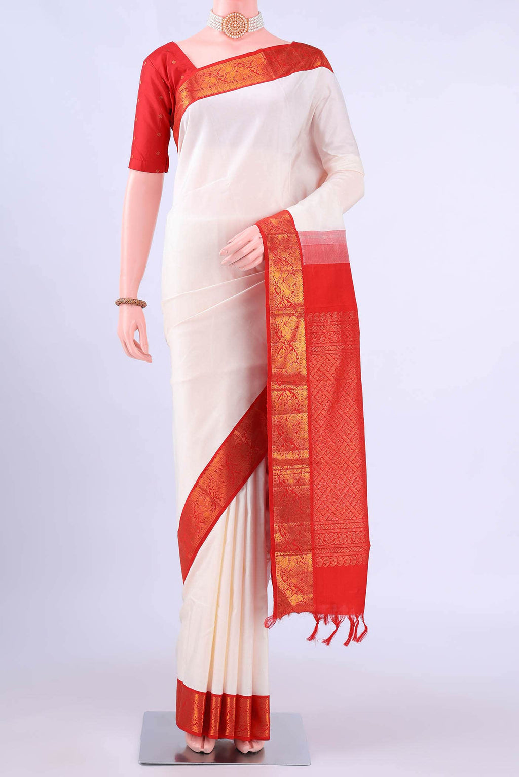 White Kanchipuram Silk Saree