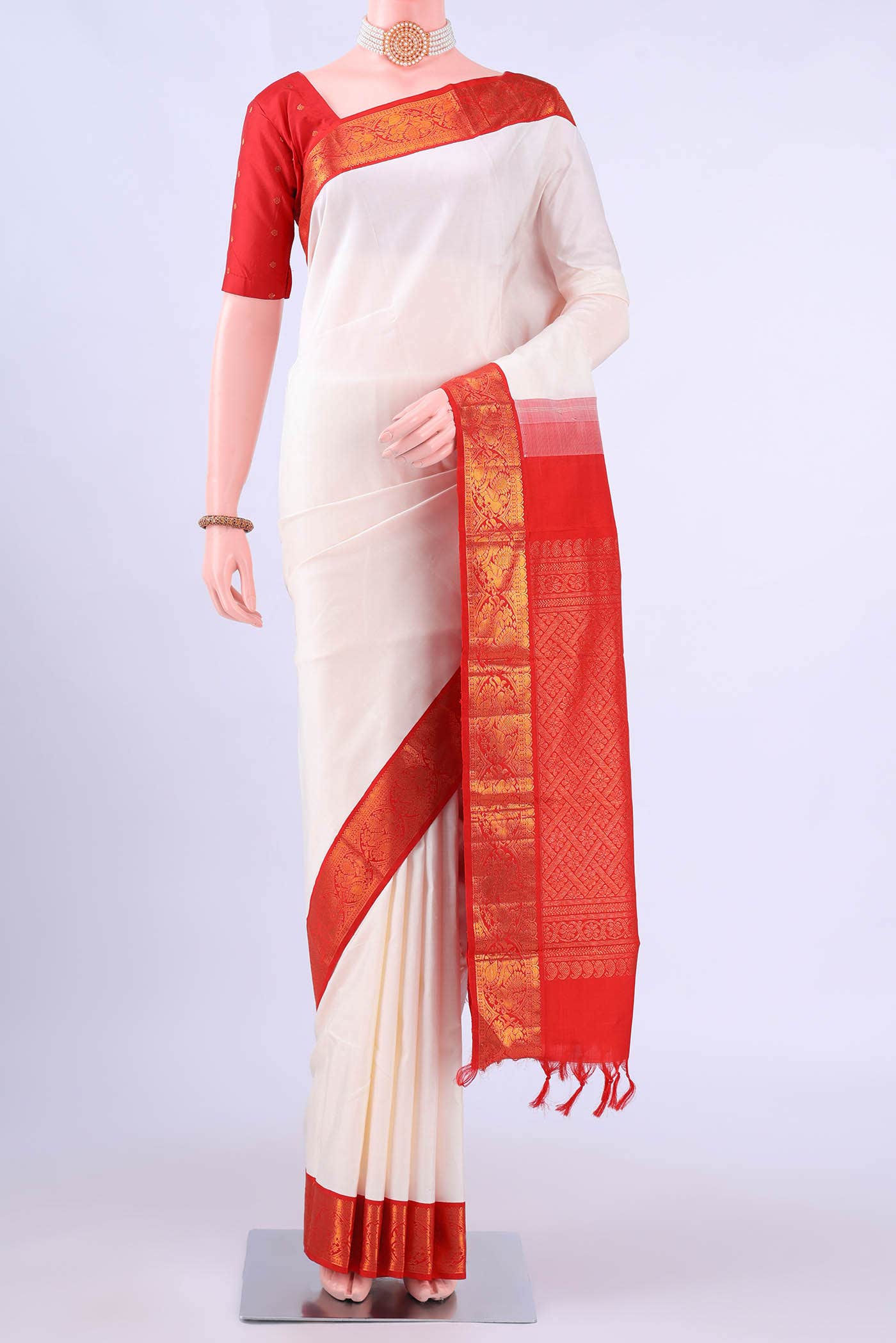 White Kanchipuram Silk Saree