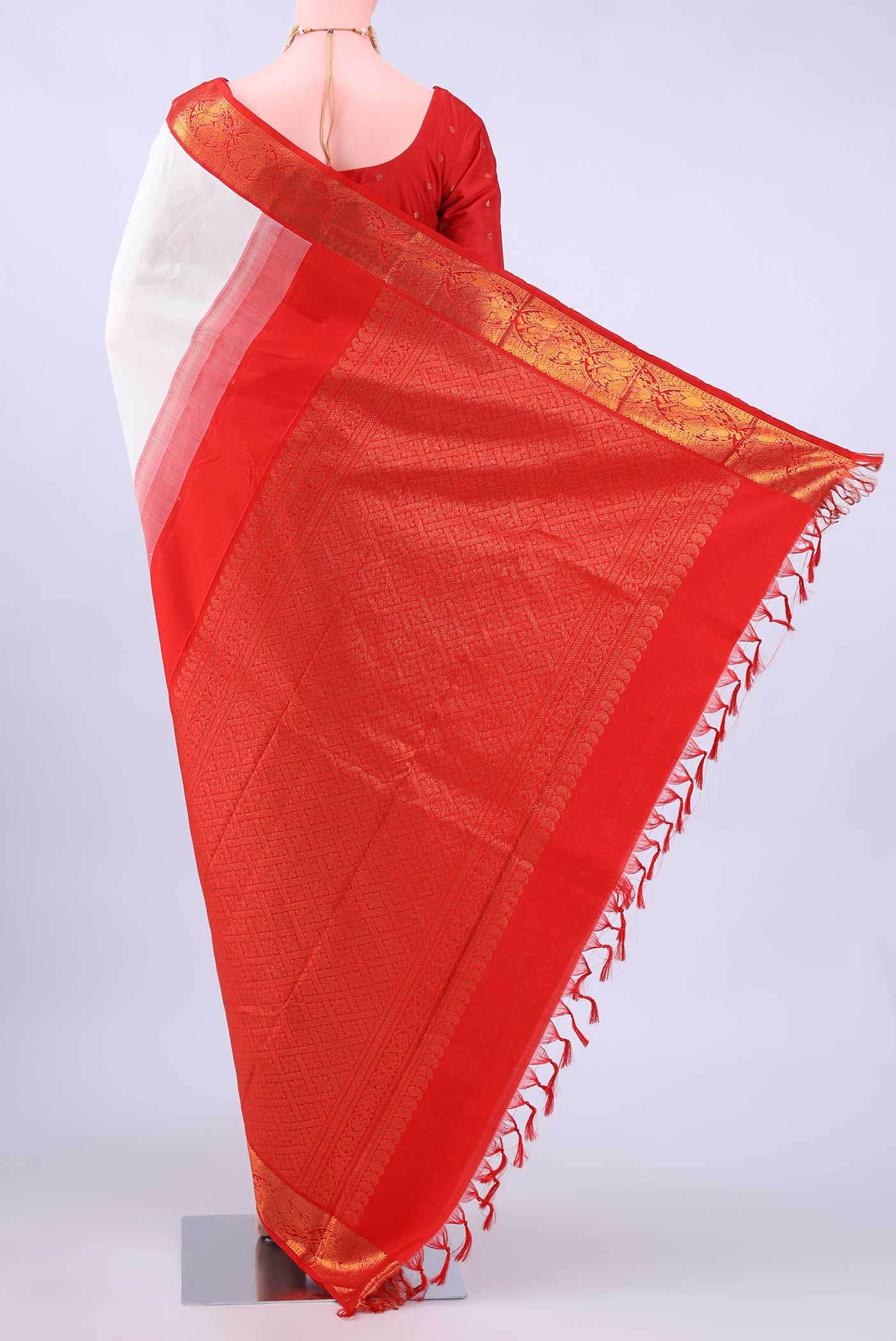 White Kanchipuram Silk Saree