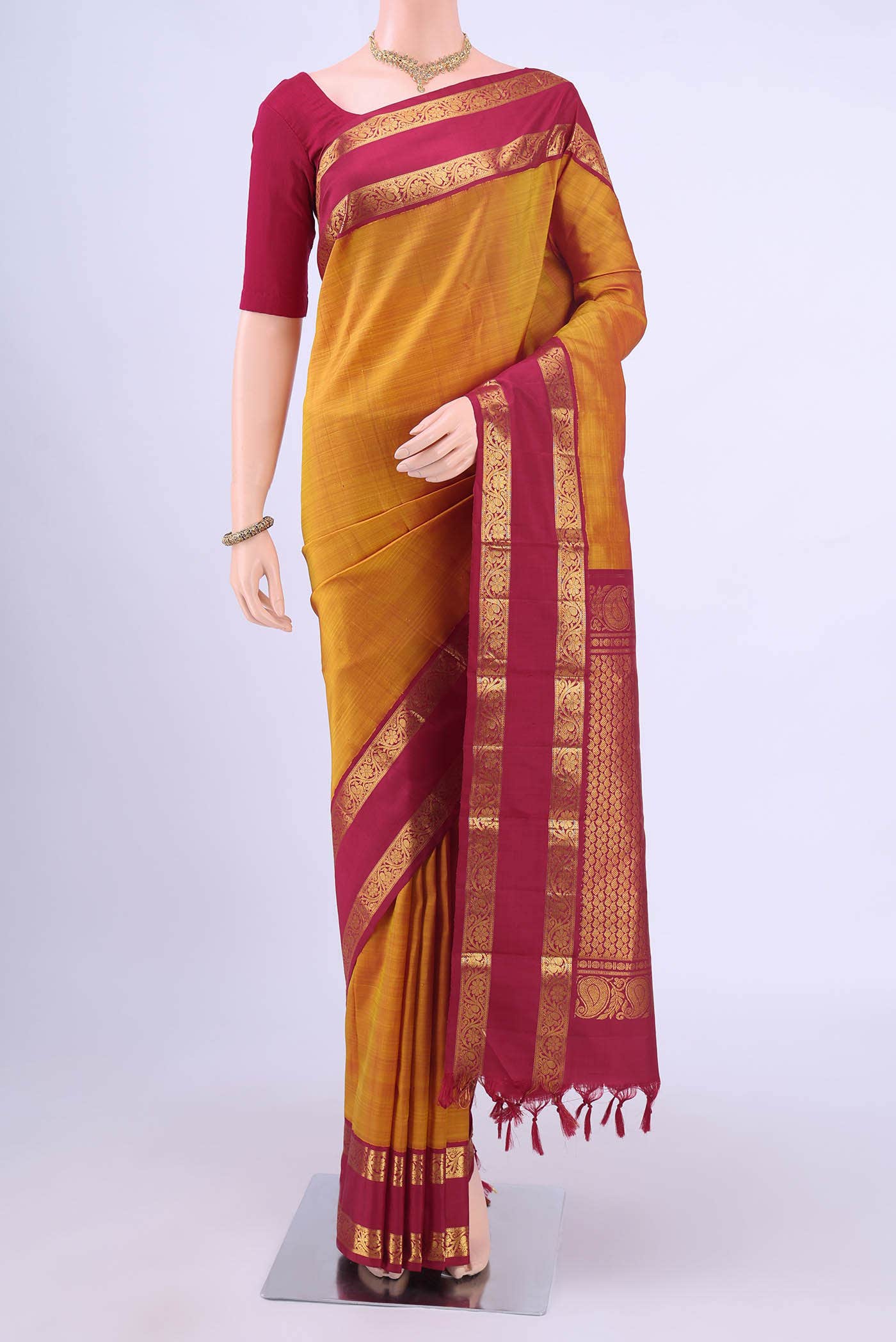 Pure Silk Pure Zari Mustard Kanchipuram Saree