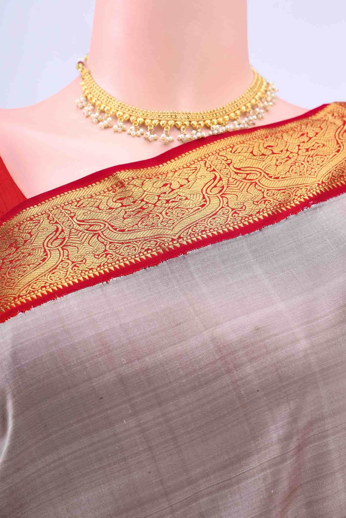 Davys Grey Dual Tone Kanchipuram Silk Saree