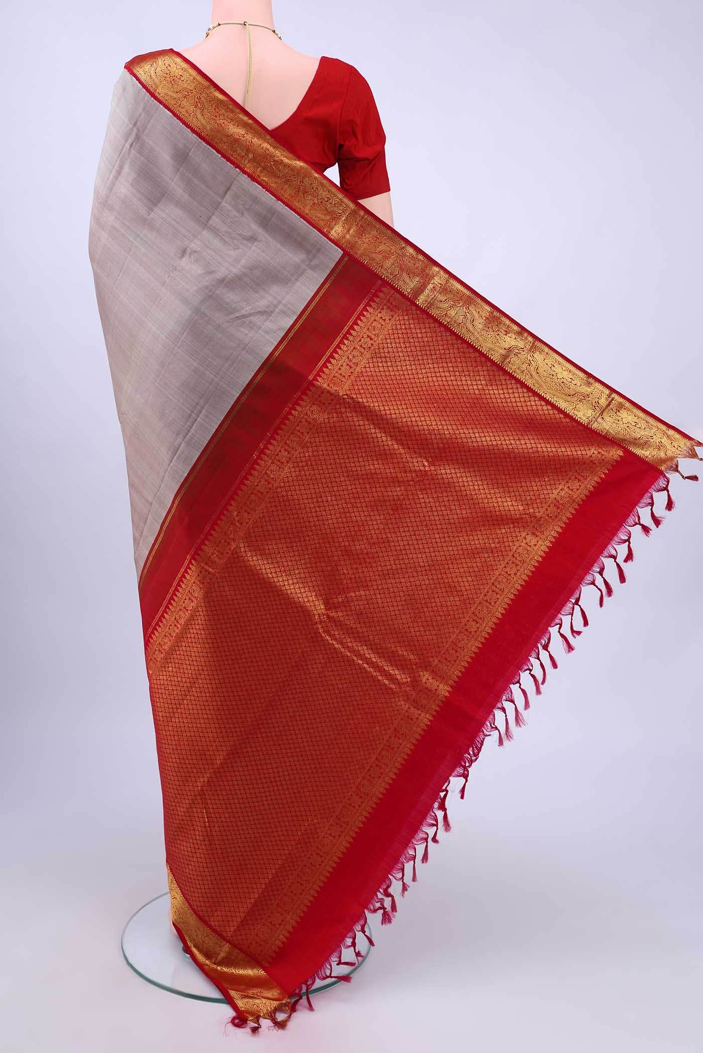 Davys Grey Dual Tone Kanchipuram Silk Saree