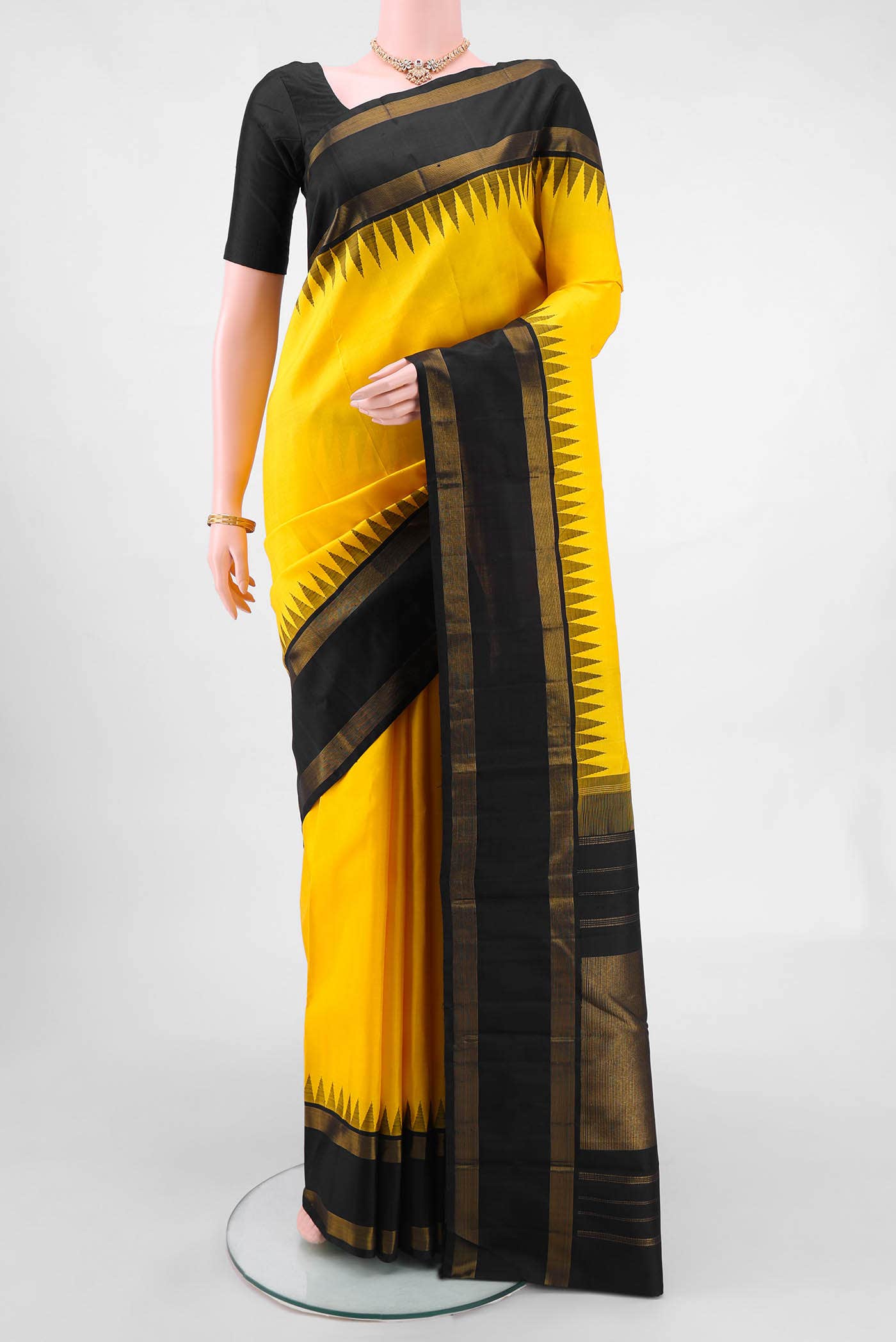 Lemon Yellow Kanchipuram Silk Saree