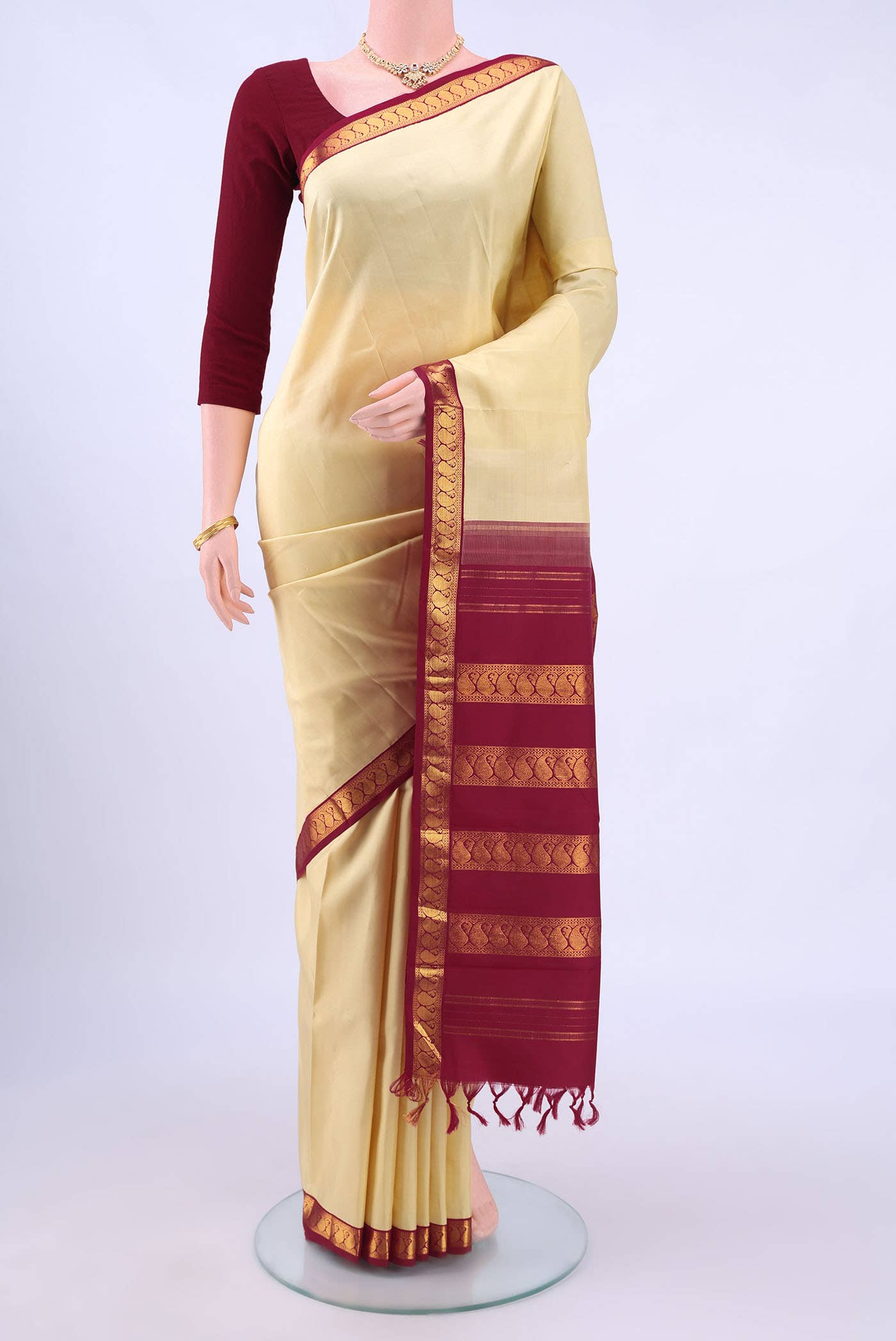 Cream Dual Tone Kanchipuram Silk Saree