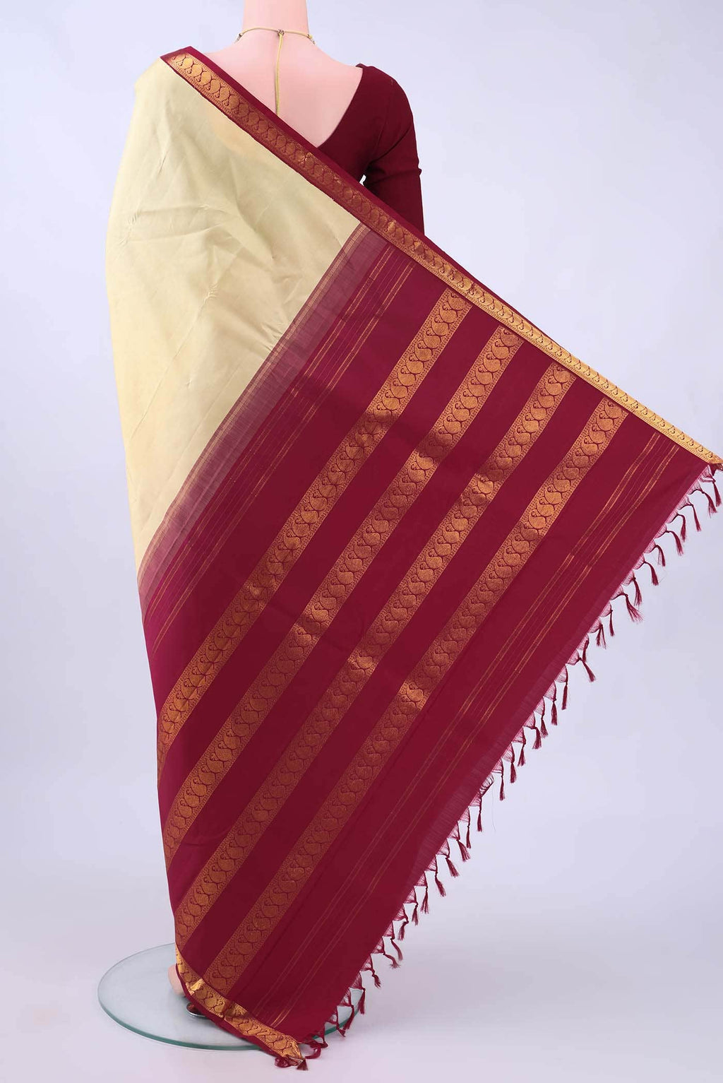 Cream Dual Tone Kanchipuram Silk Saree