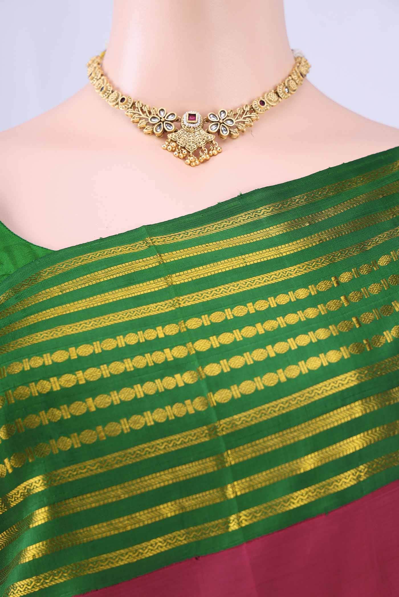 Dark Pink Dual Tone Kanchipuram Silk Saree