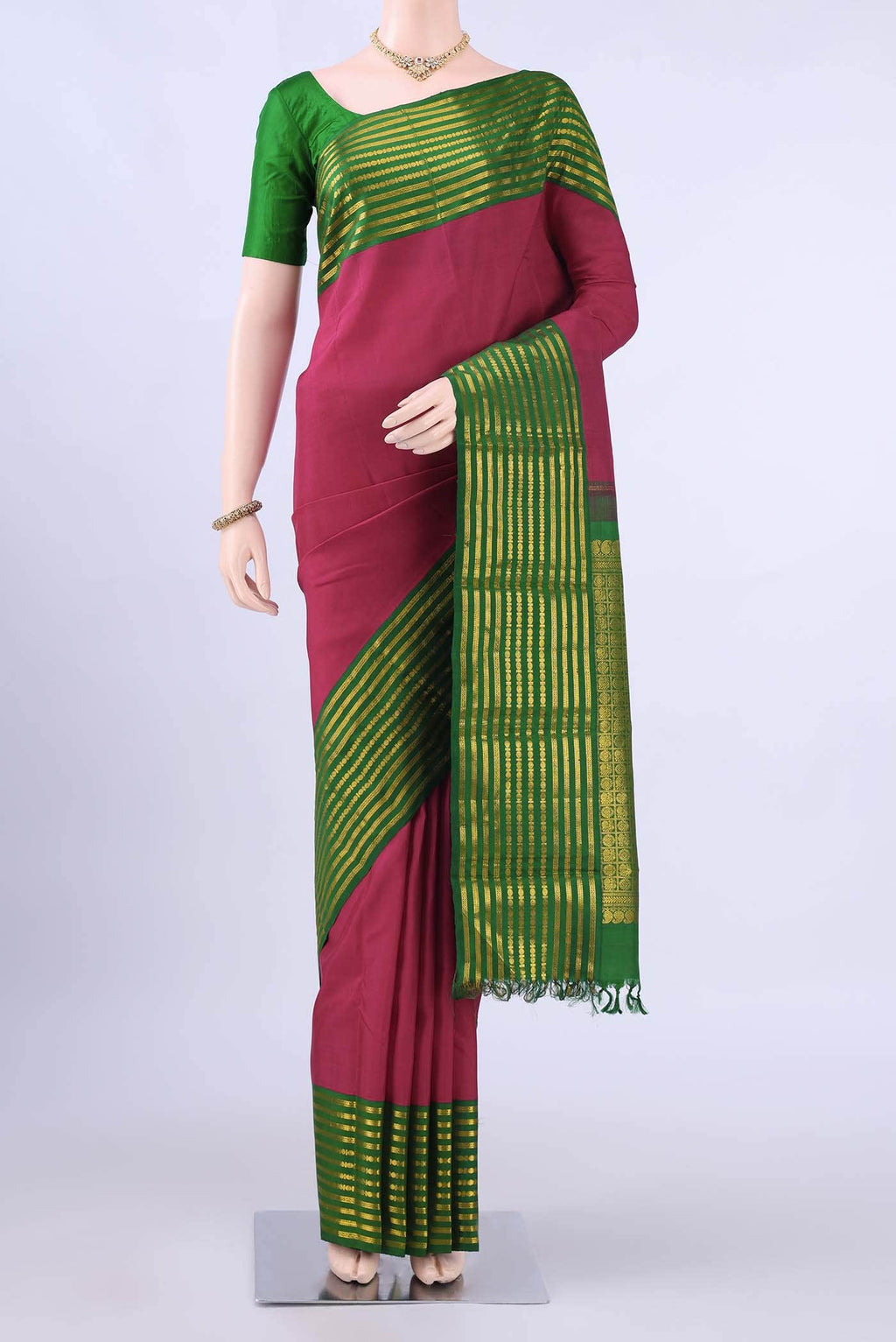 Dark Pink Dual Tone Kanchipuram Silk Saree