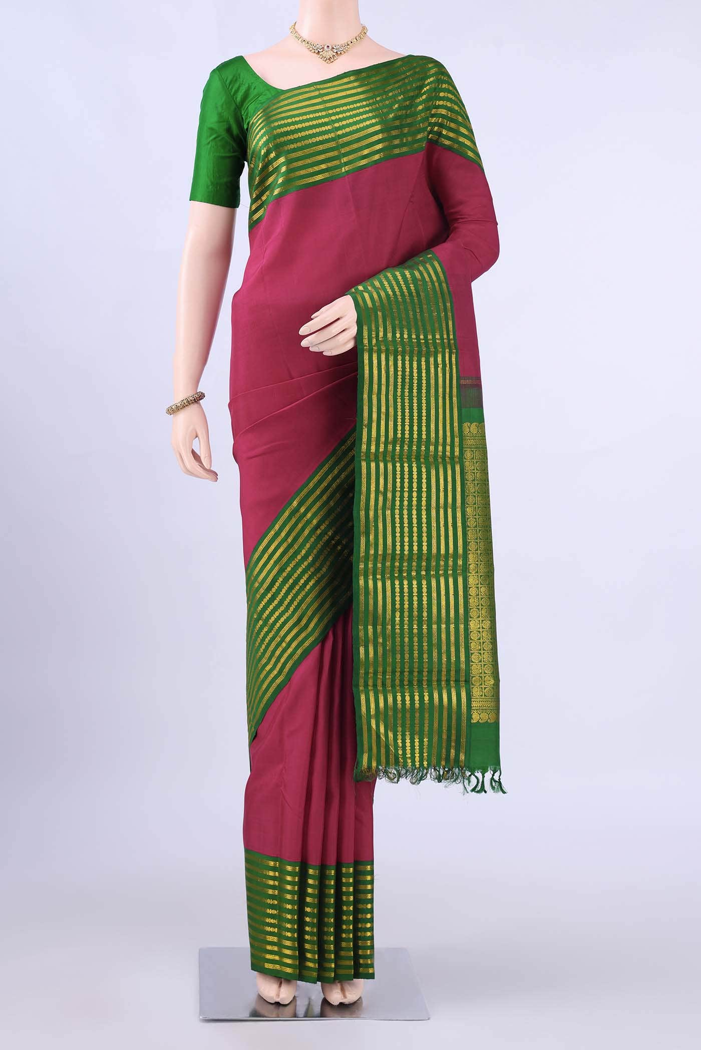 Dark Pink Dual Tone Kanchipuram Silk Saree