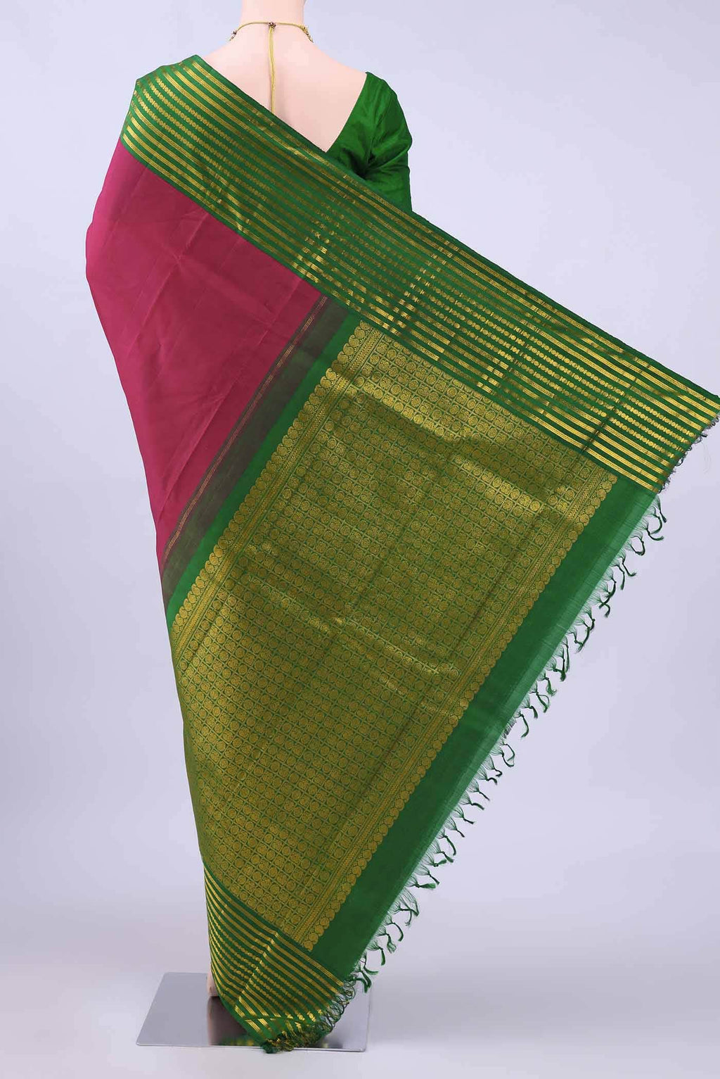 Dark Pink Dual Tone Kanchipuram Silk Saree