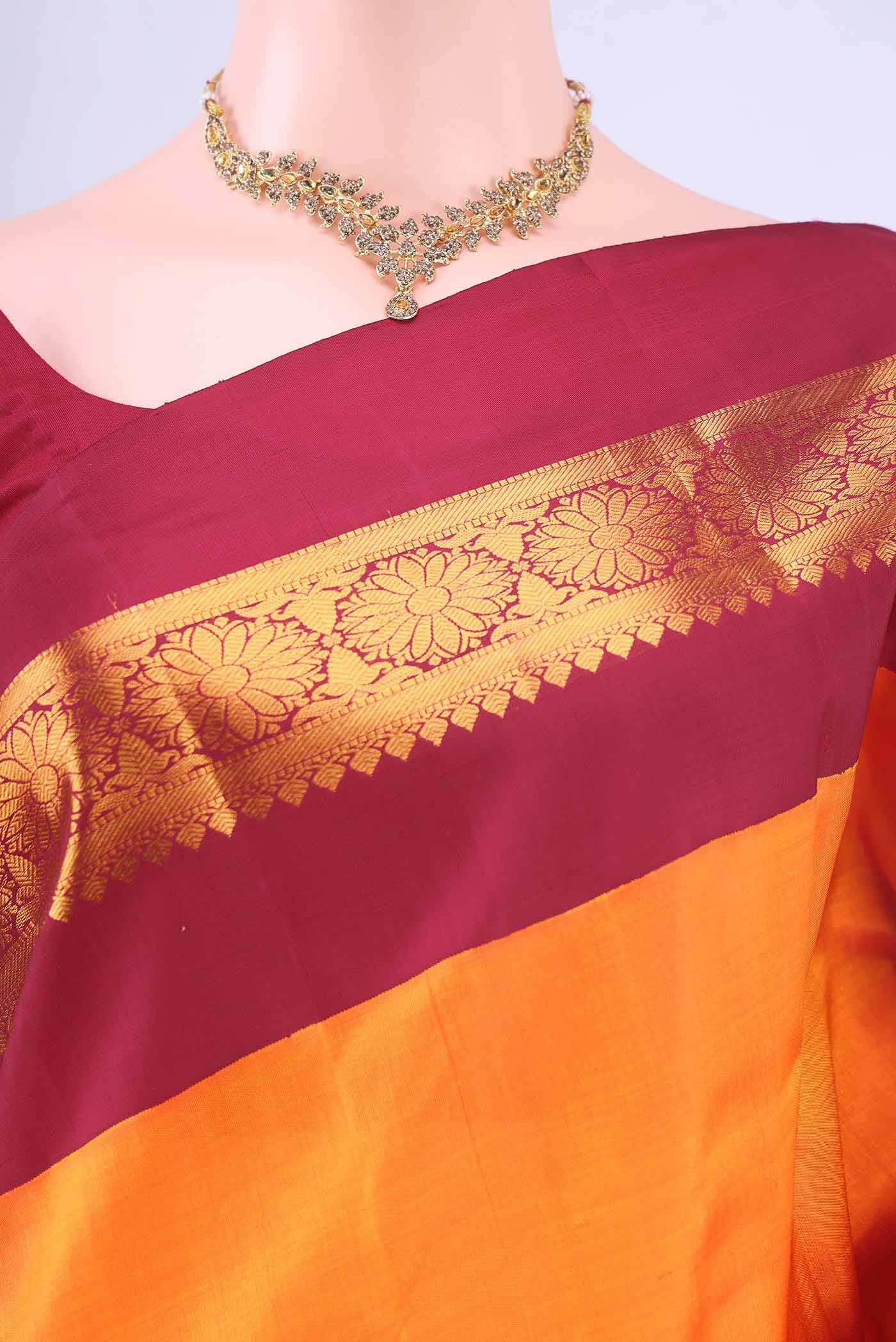 Brick Orange Kanchipuram Silk Saree