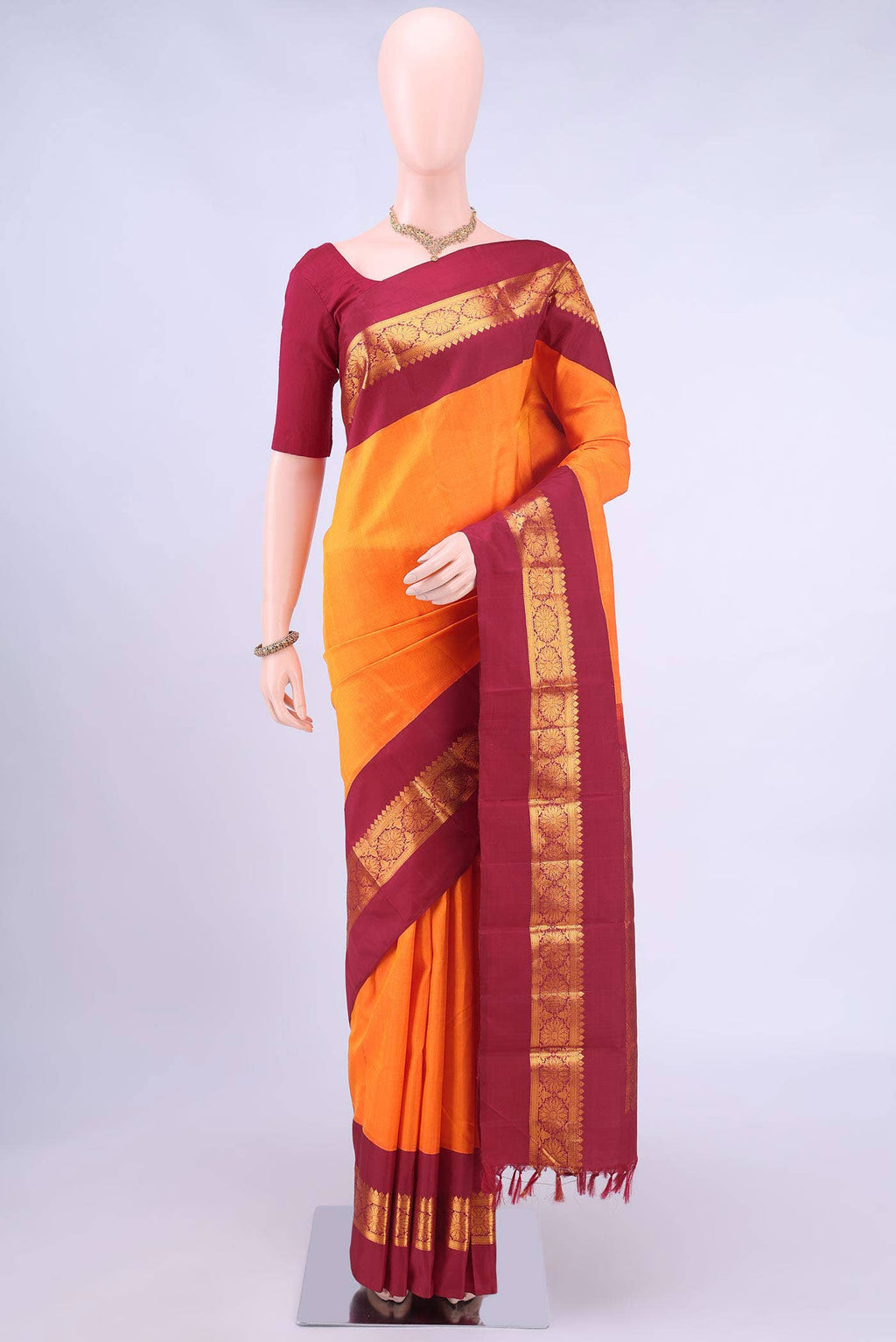 Brick Orange Kanchipuram Silk Saree