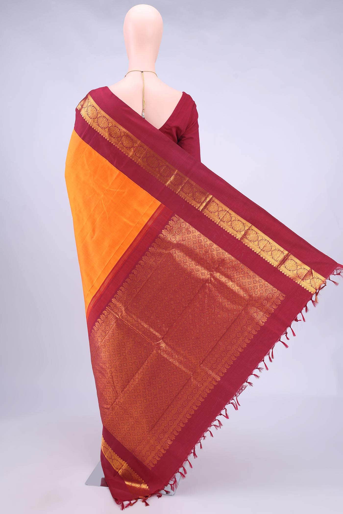 Brick Orange Kanchipuram Silk Saree