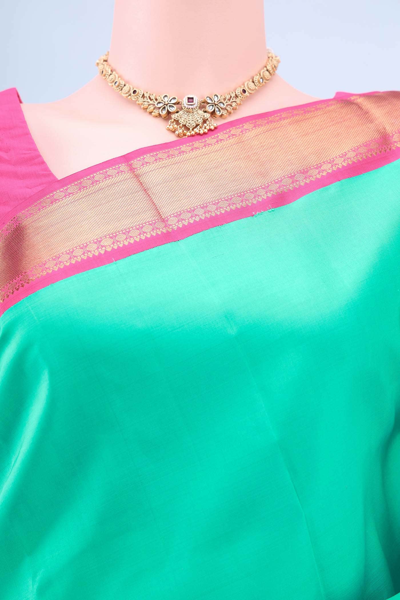 Turquoise Kanchipuram Silk Saree