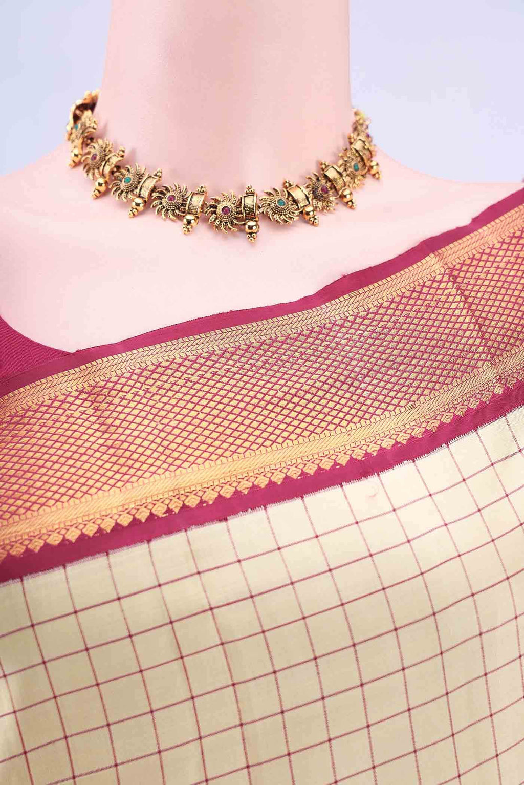 Cream Kanchipuram Silk Saree