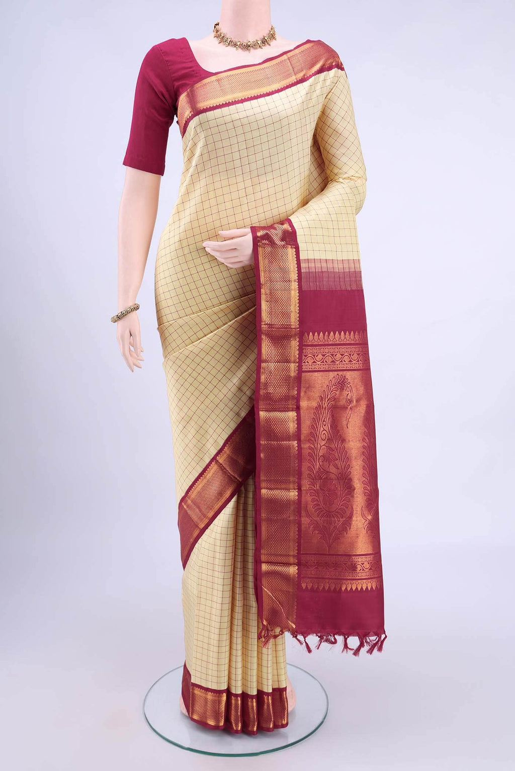 Cream Kanchipuram Silk Saree