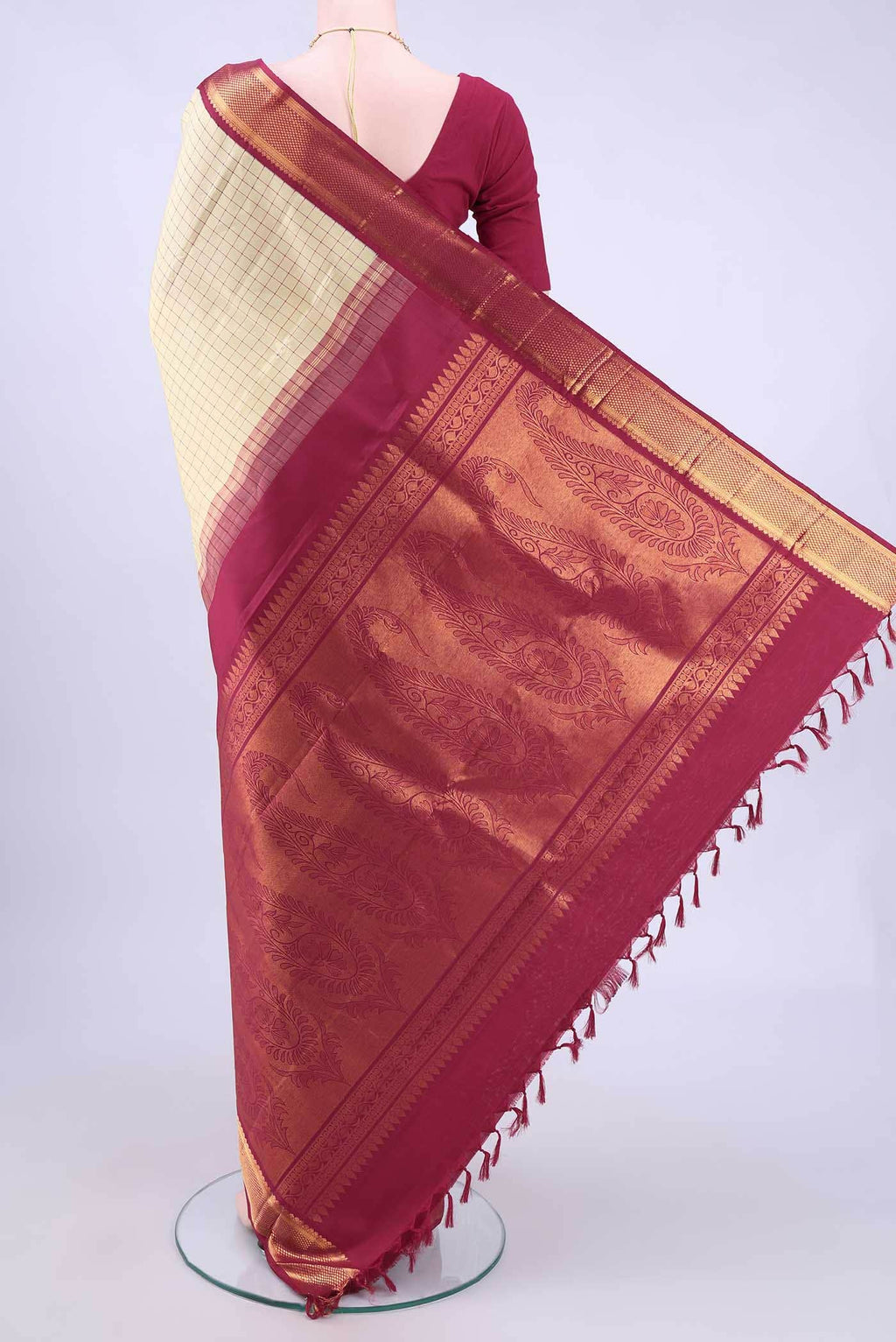Cream Kanchipuram Silk Saree