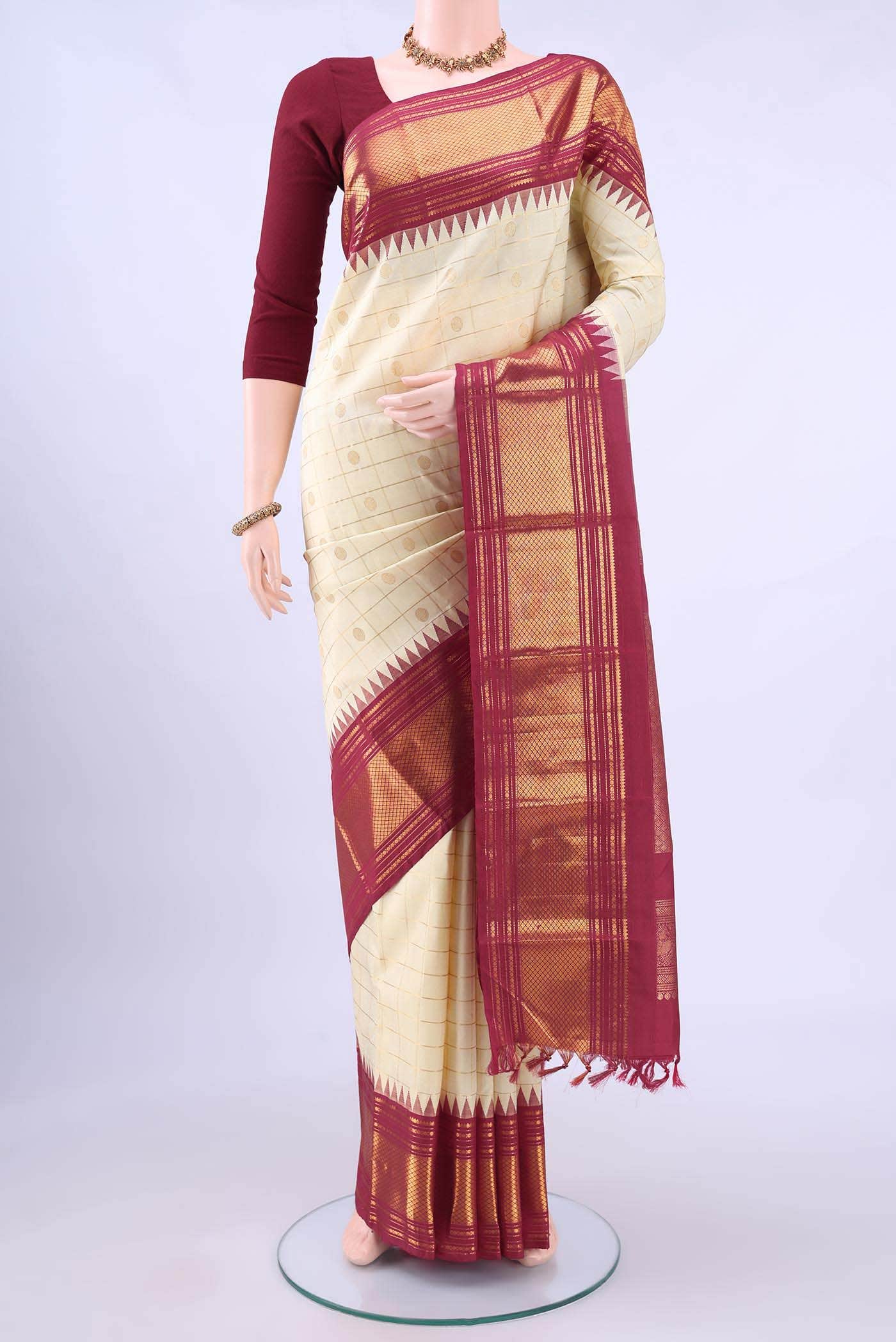 Pure Silk Pure Zari no Dual Tone Kanchipuram Saree