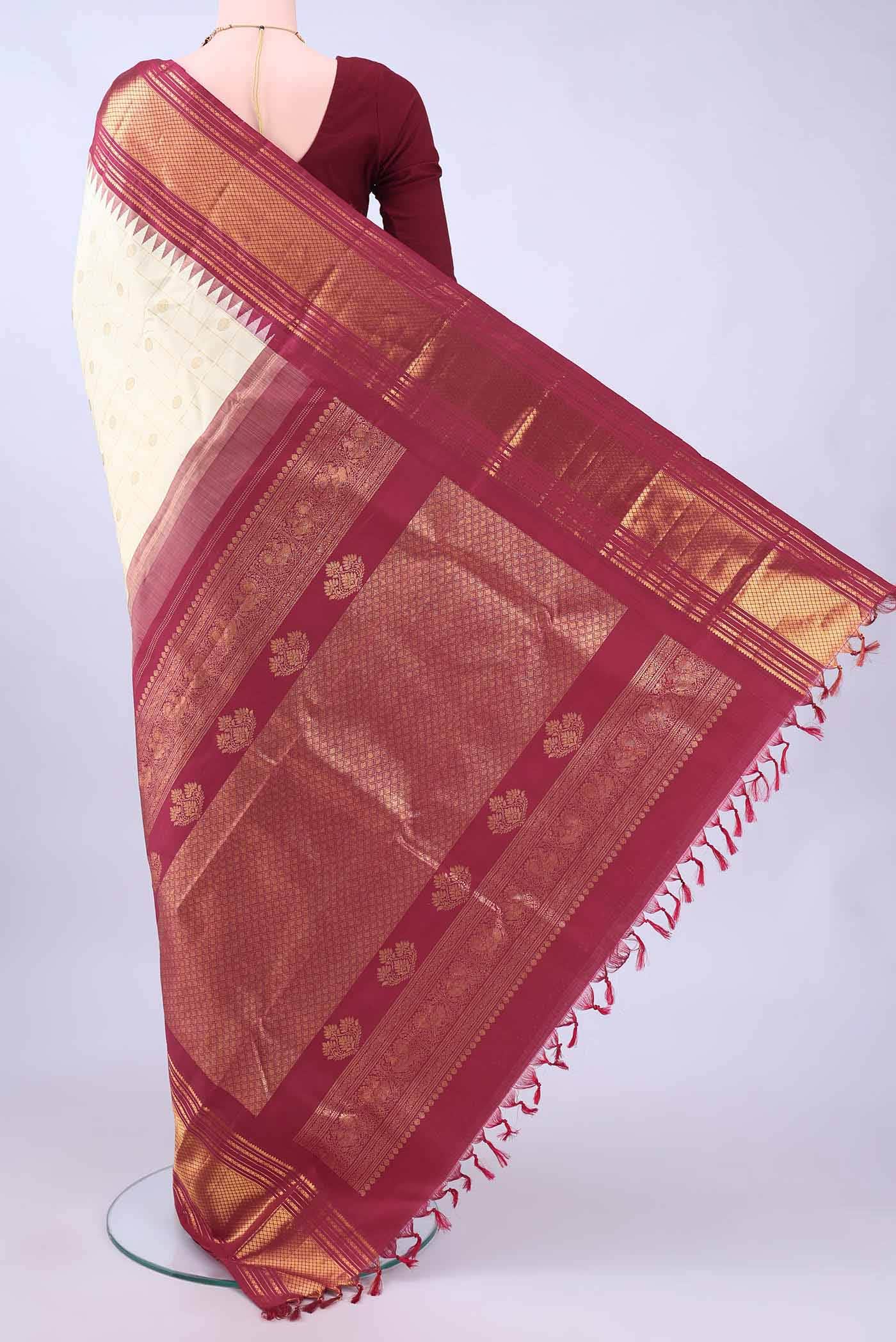 Pure Silk Pure Zari no Dual Tone Kanchipuram Saree