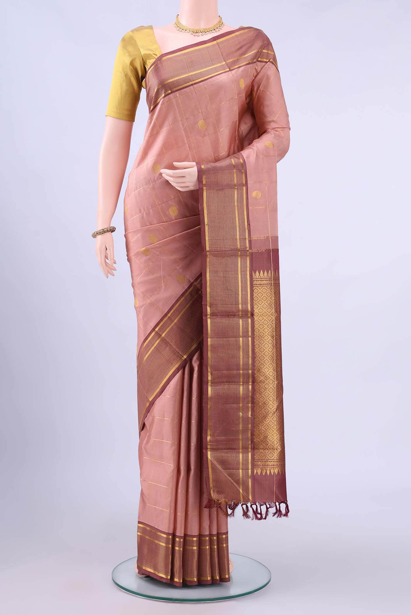 Peach Kanchipuram Silk Saree