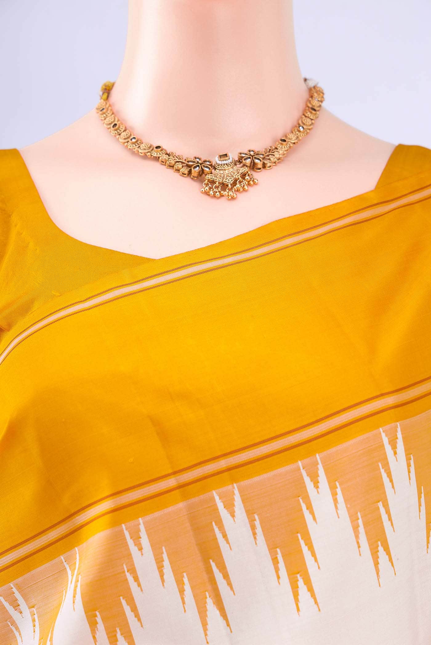 Off White Kanchipuram Silk Saree