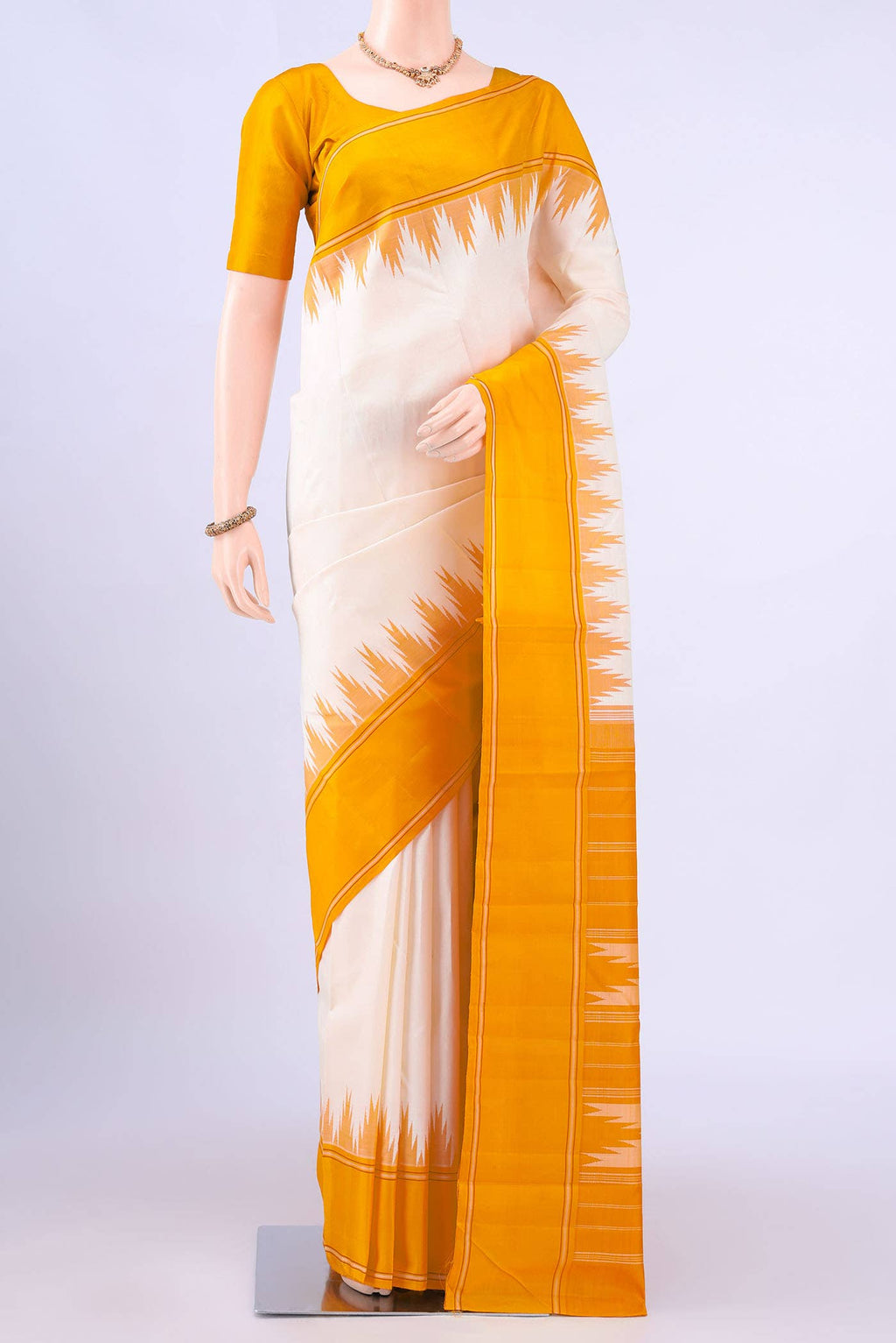 Off White Kanchipuram Silk Saree
