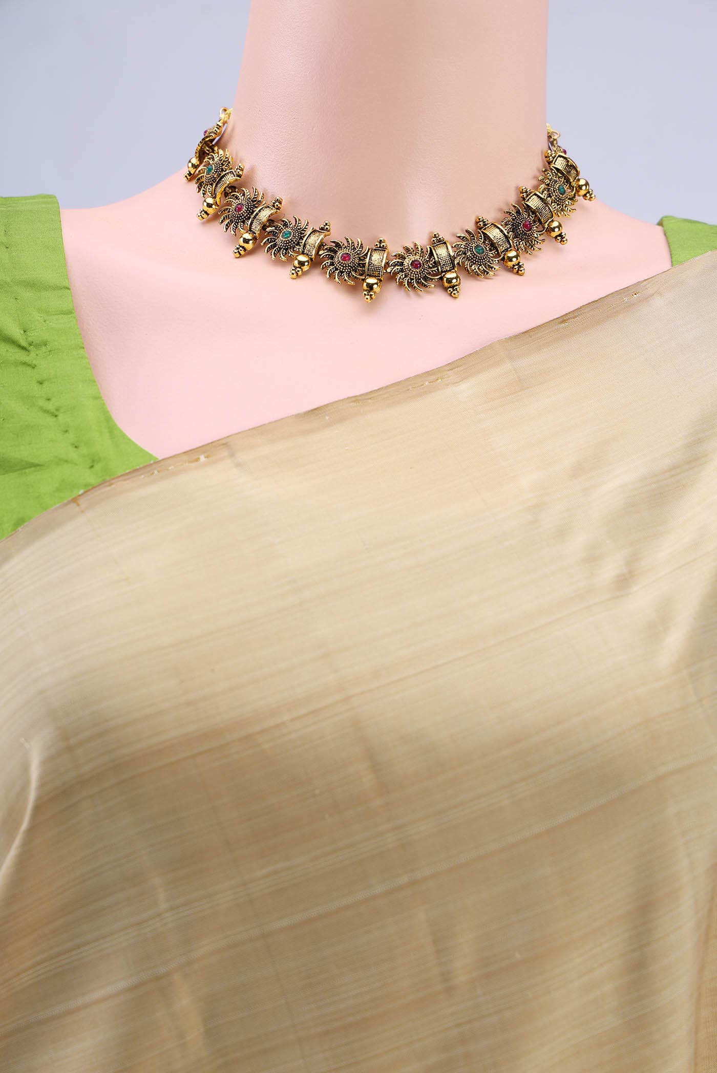 Beige Kanchipuram Silk Saree