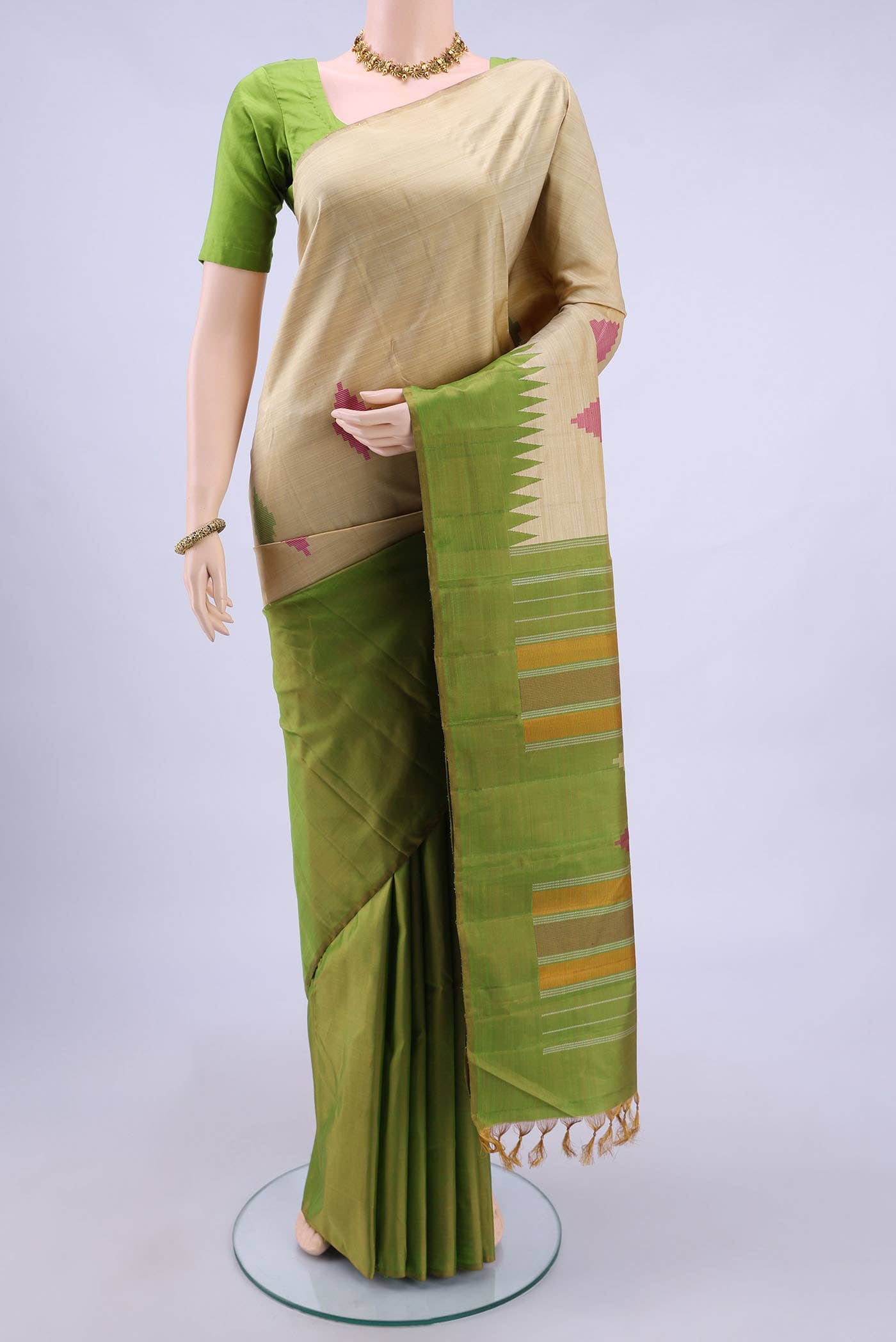 Beige Kanchipuram Silk Saree