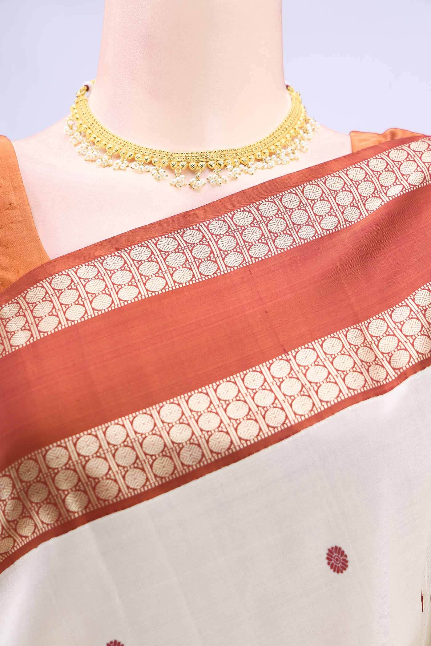 Off White Kanchipuram Silk Saree