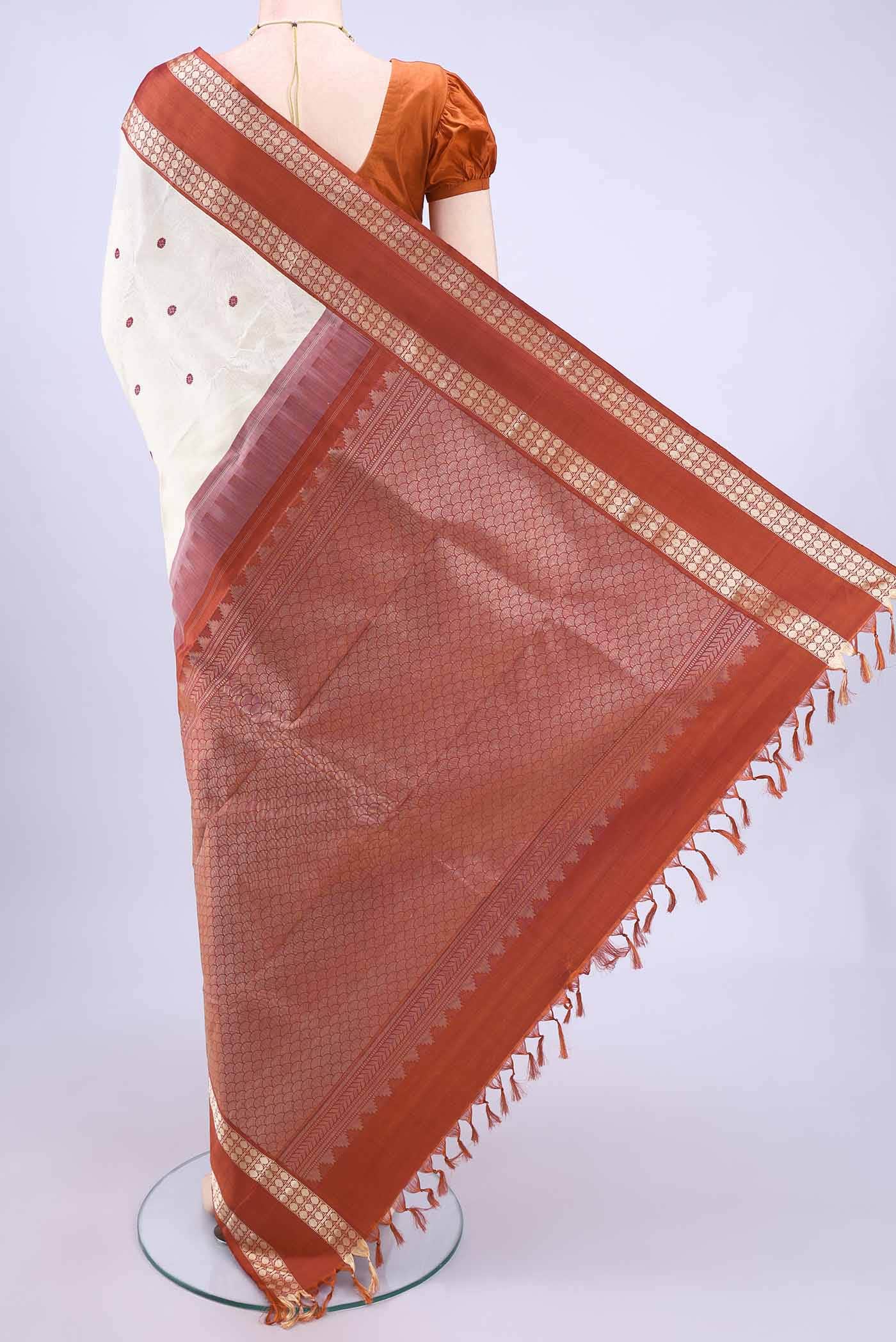 Off White Kanchipuram Silk Saree