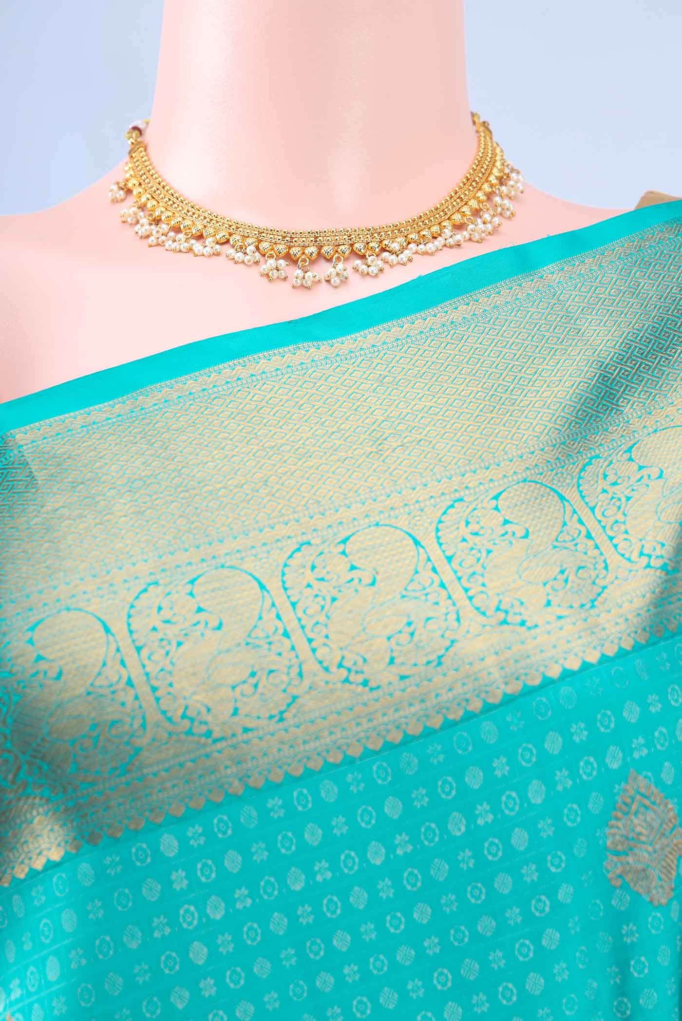 Turquoise Dual Tone Kanchipuram Silk Saree