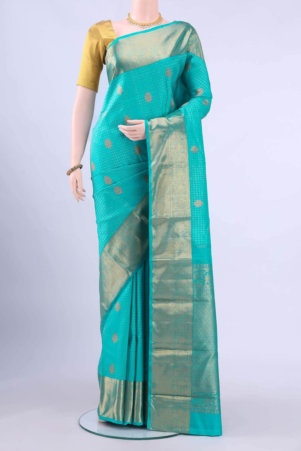 Turquoise Dual Tone Kanchipuram Silk Saree