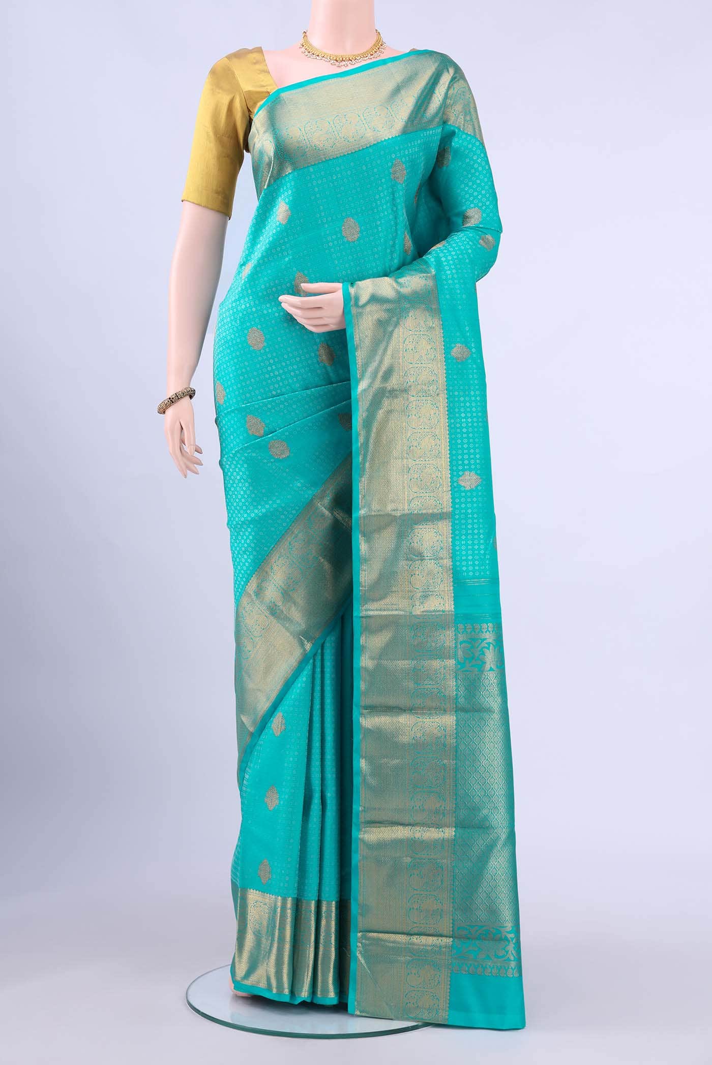 Turquoise Dual Tone Kanchipuram Silk Saree