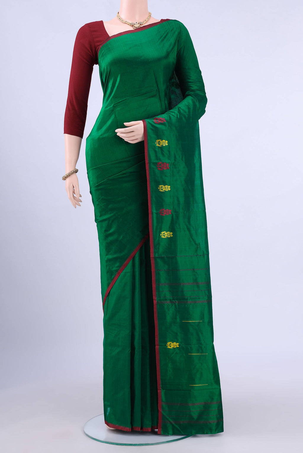 Bottle Green Kanchipuram Silk Saree