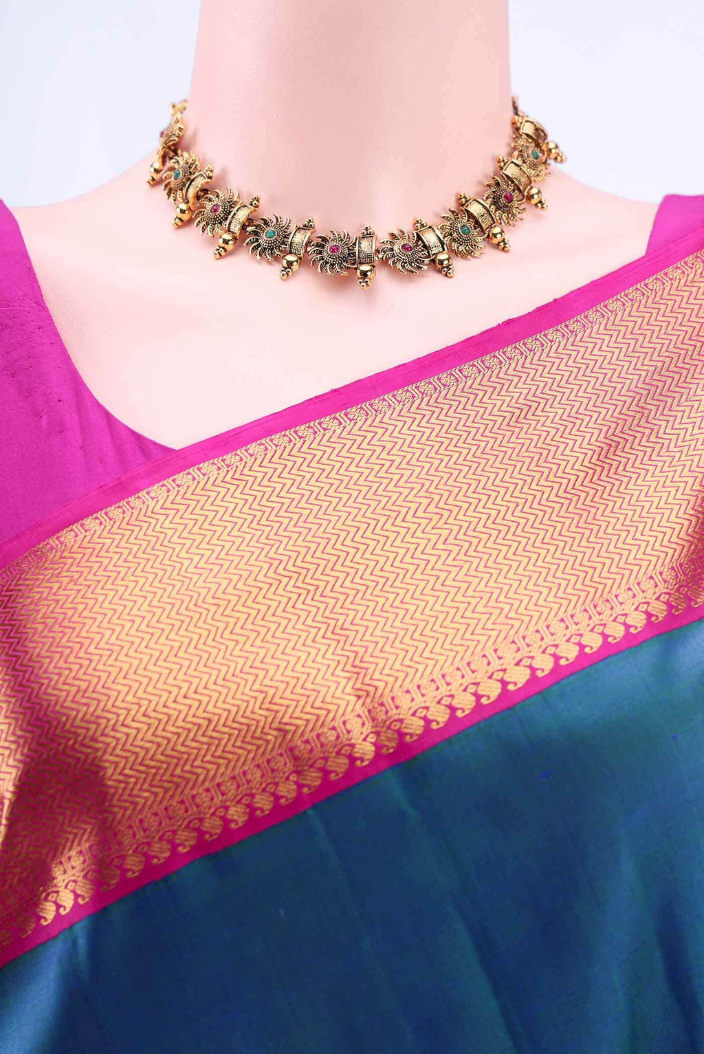 Peacock Blue Kanchipuram Silk Saree