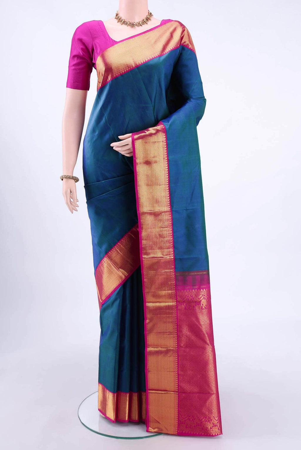 Peacock Blue Kanchipuram Silk Saree