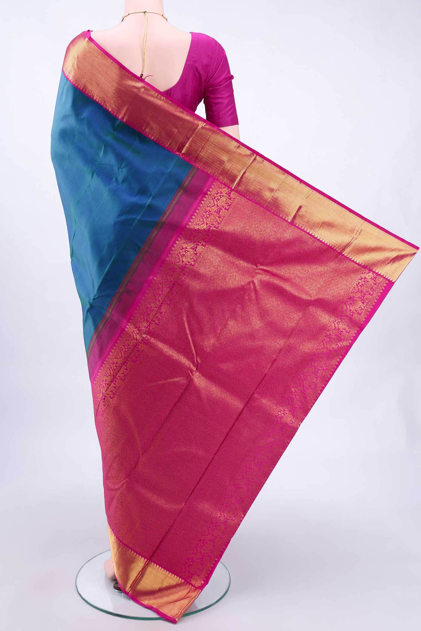 Peacock Blue Kanchipuram Silk Saree