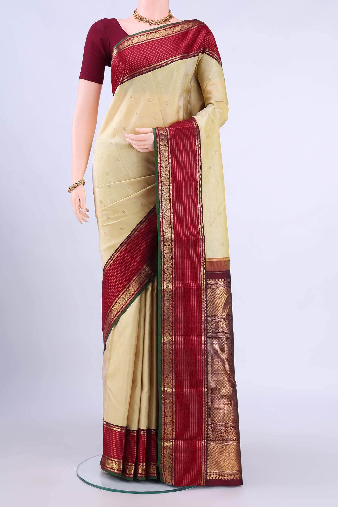Cream Kanchipuram Silk Saree