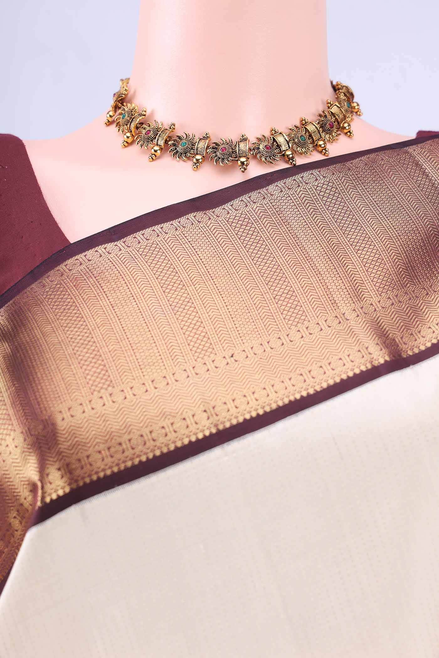 Off White Kanchipuram Silk Saree