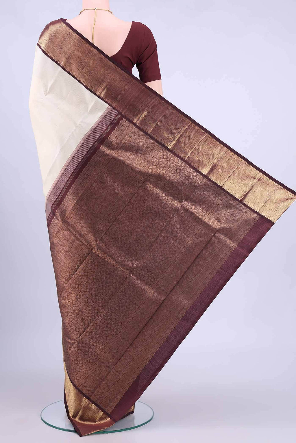 Off White Kanchipuram Silk Saree