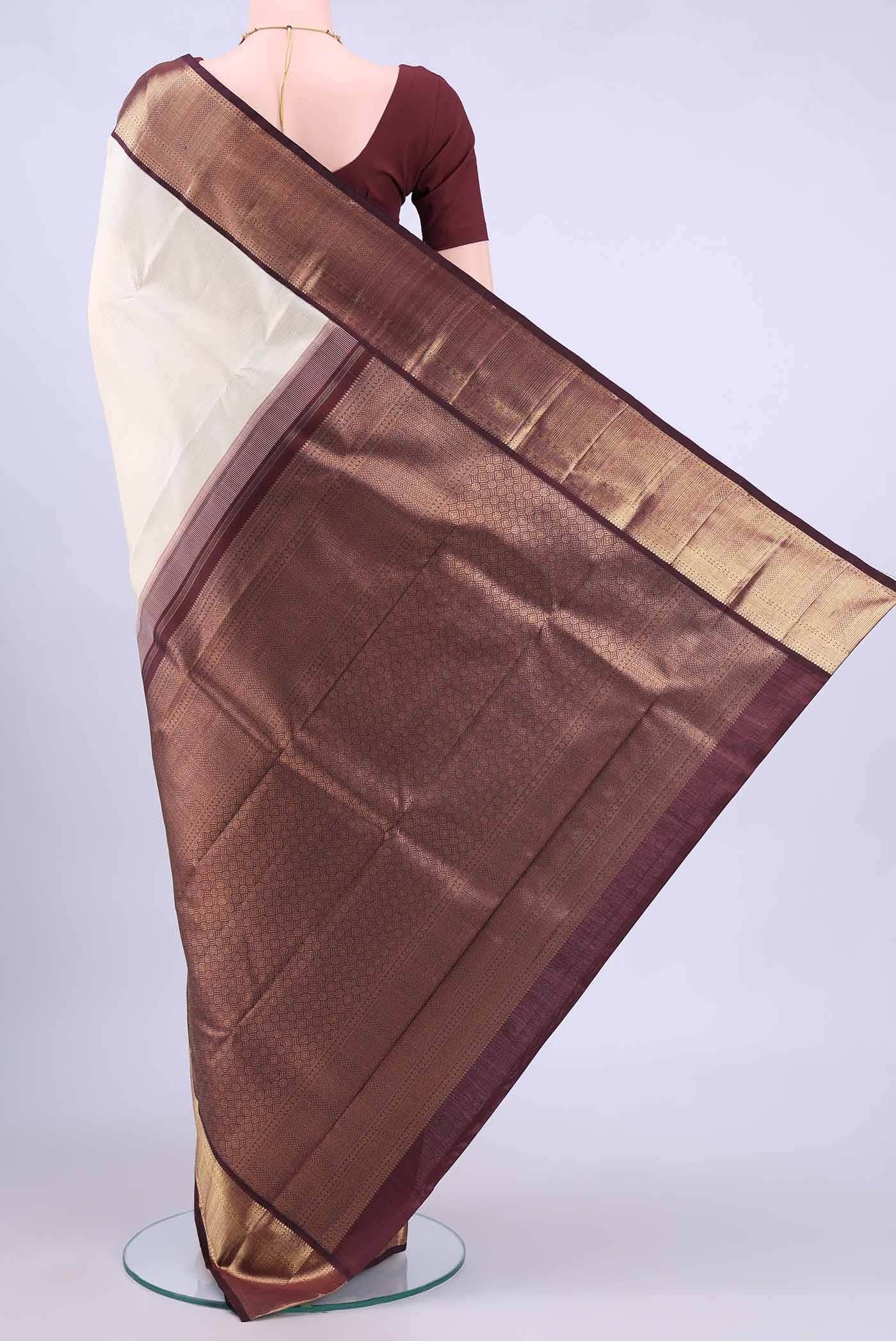 Off White Kanchipuram Silk Saree