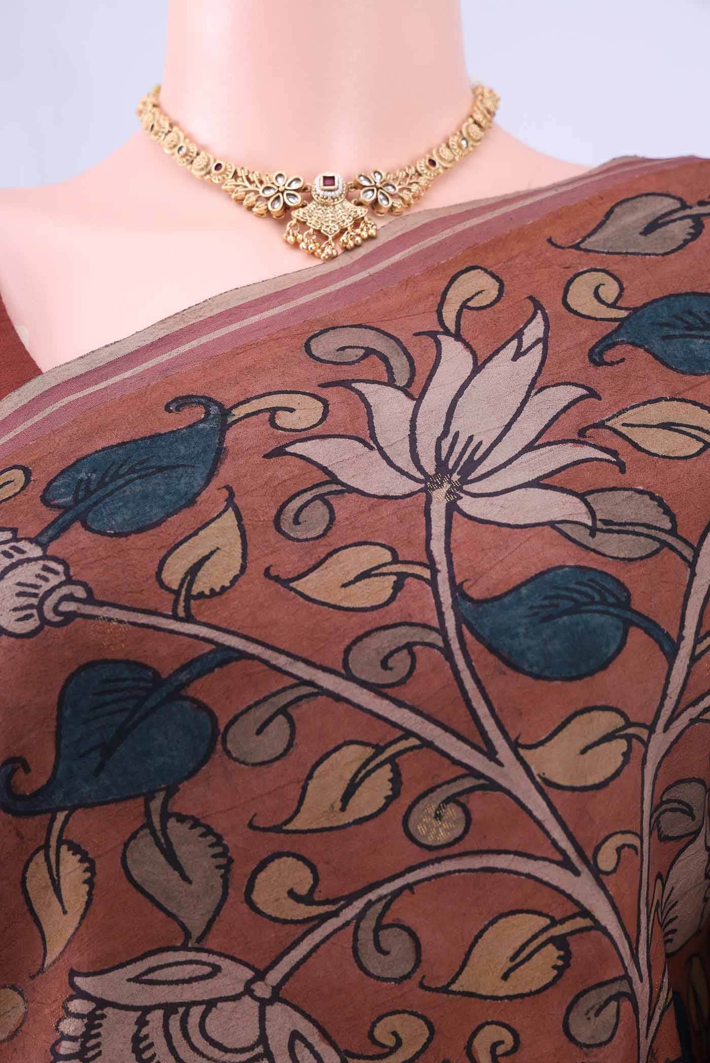 Rust kalamkari Saree